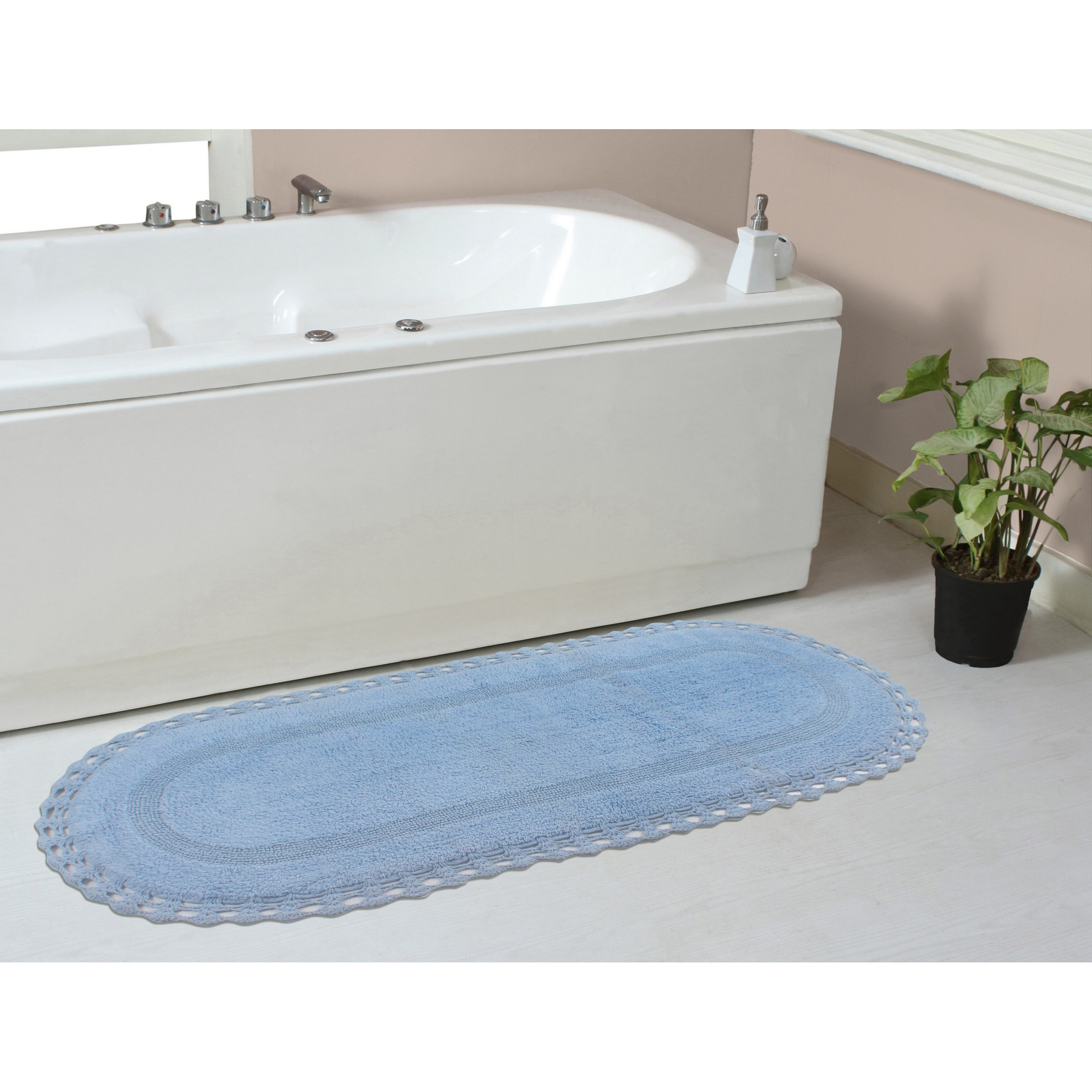 Home Weavers BHAM2154BL Hampton Crochet 21-Inches x 54-Inches Blue Cotton Bath runner