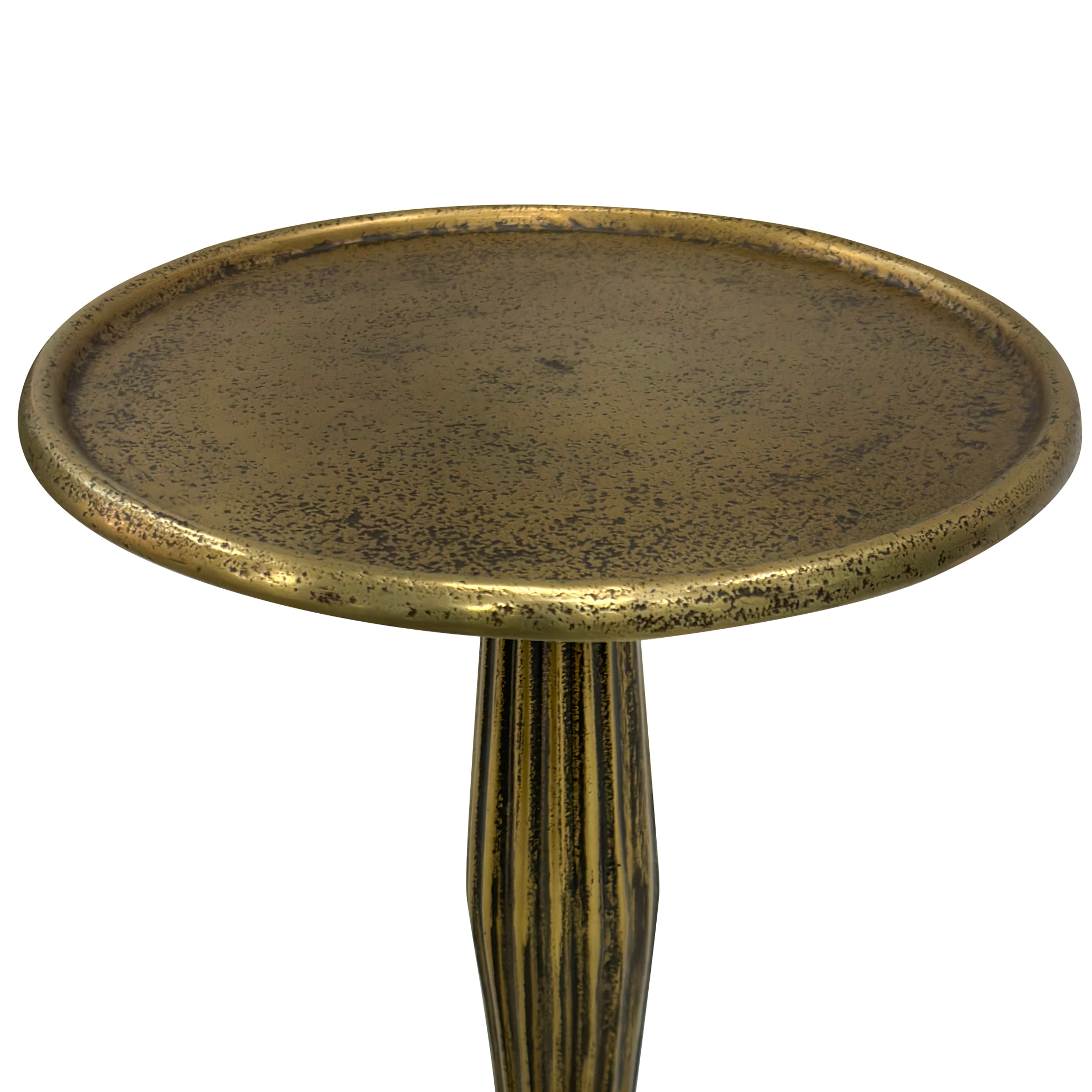 Antique Brass 12" Round Metal Side Table with Fluted Base