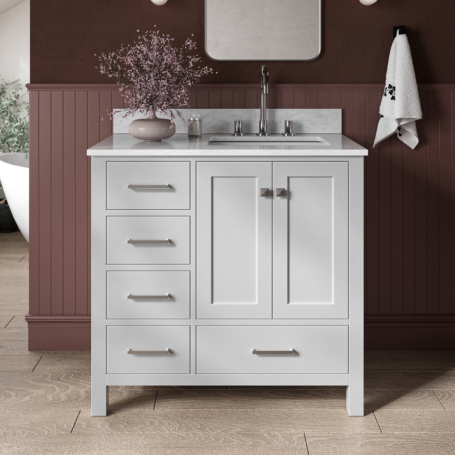 ARIEL A037SRCW2RVOGRY Cambridge 37-in Gray Undermount Single sink Bathroom Vanity with 0.75" Carrara White Marble Natural marble Top