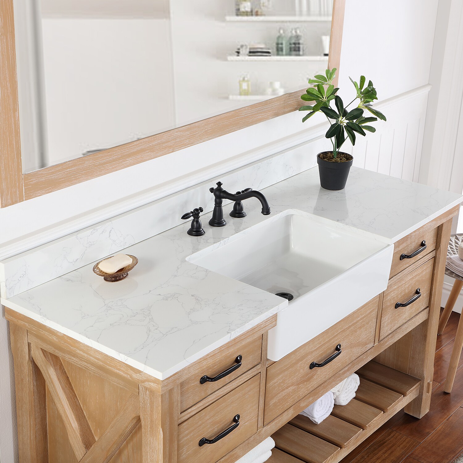 Vinnova Villareal 60-in Weathered Pine Farmhouse Single Sink Bathroom ...