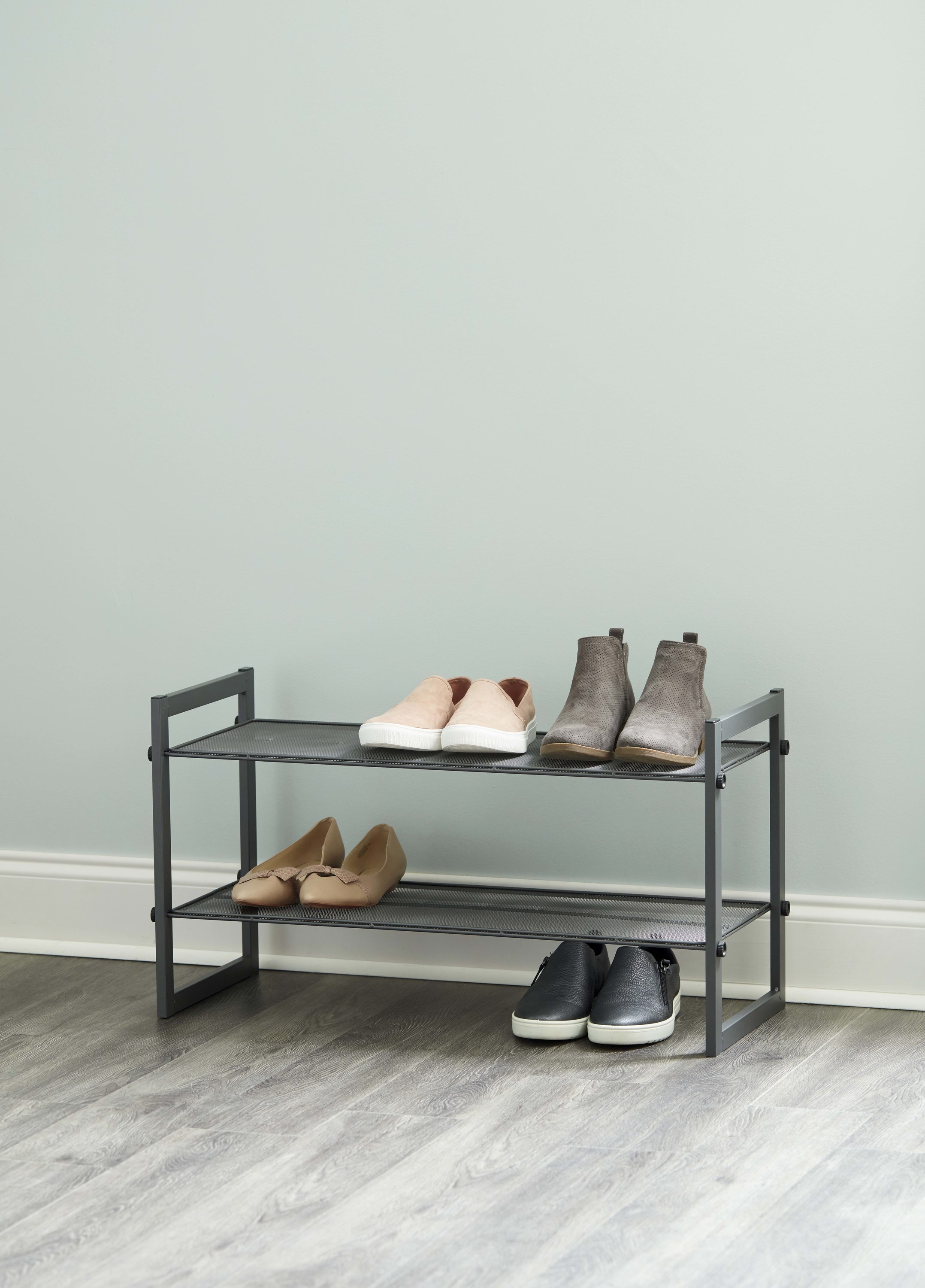 Style Selections 15.9-in H 2 Tier 6 Pair Gray Metal Shoe Rack in