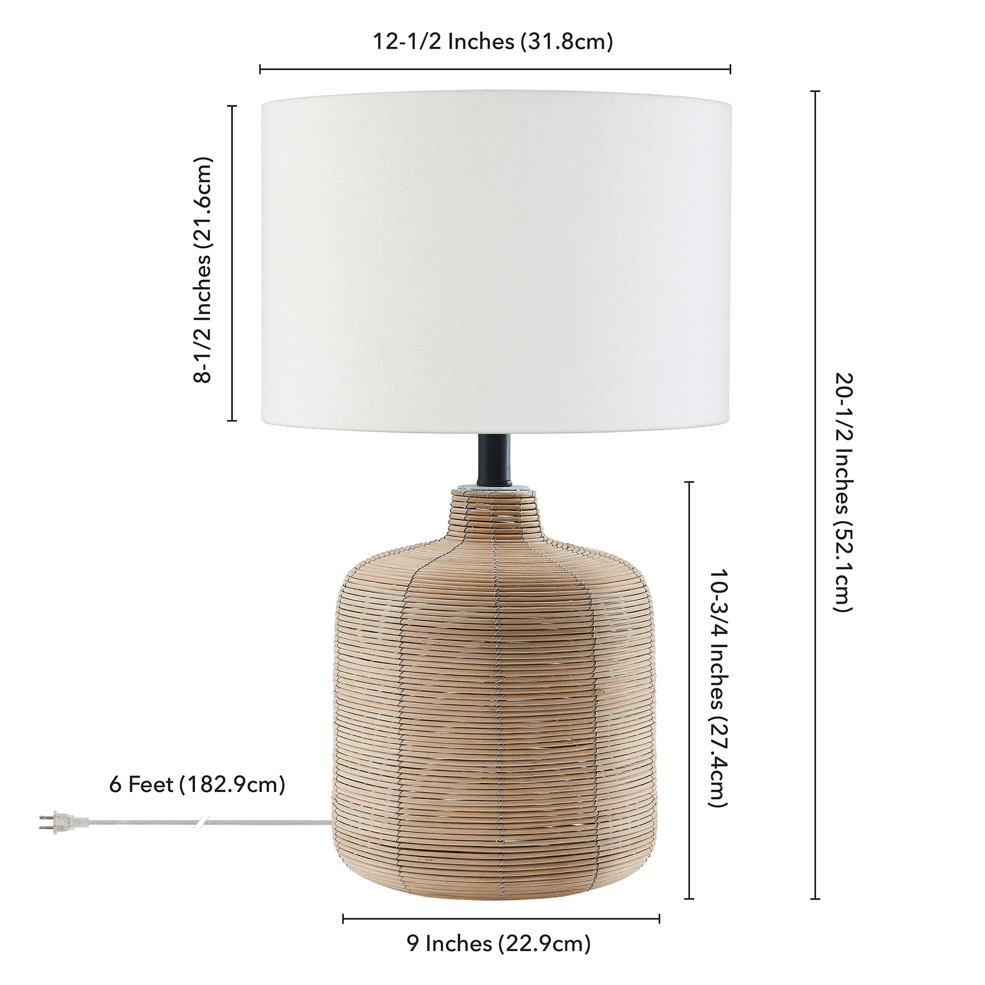 Joline 20" Off-White Rattan Table Lamp with Drum Shade