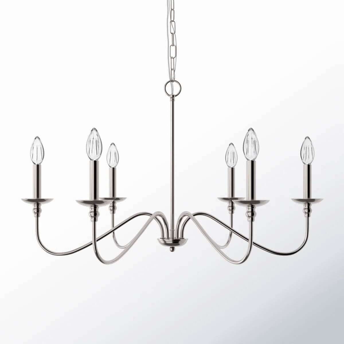 Slickblue Classic Candle Chandelier 6 Light Traditional Hardwired Ceiling Fixture with Adjustable Chain and Sloped Ceiling Compatibility - Available in Multiple Finishes