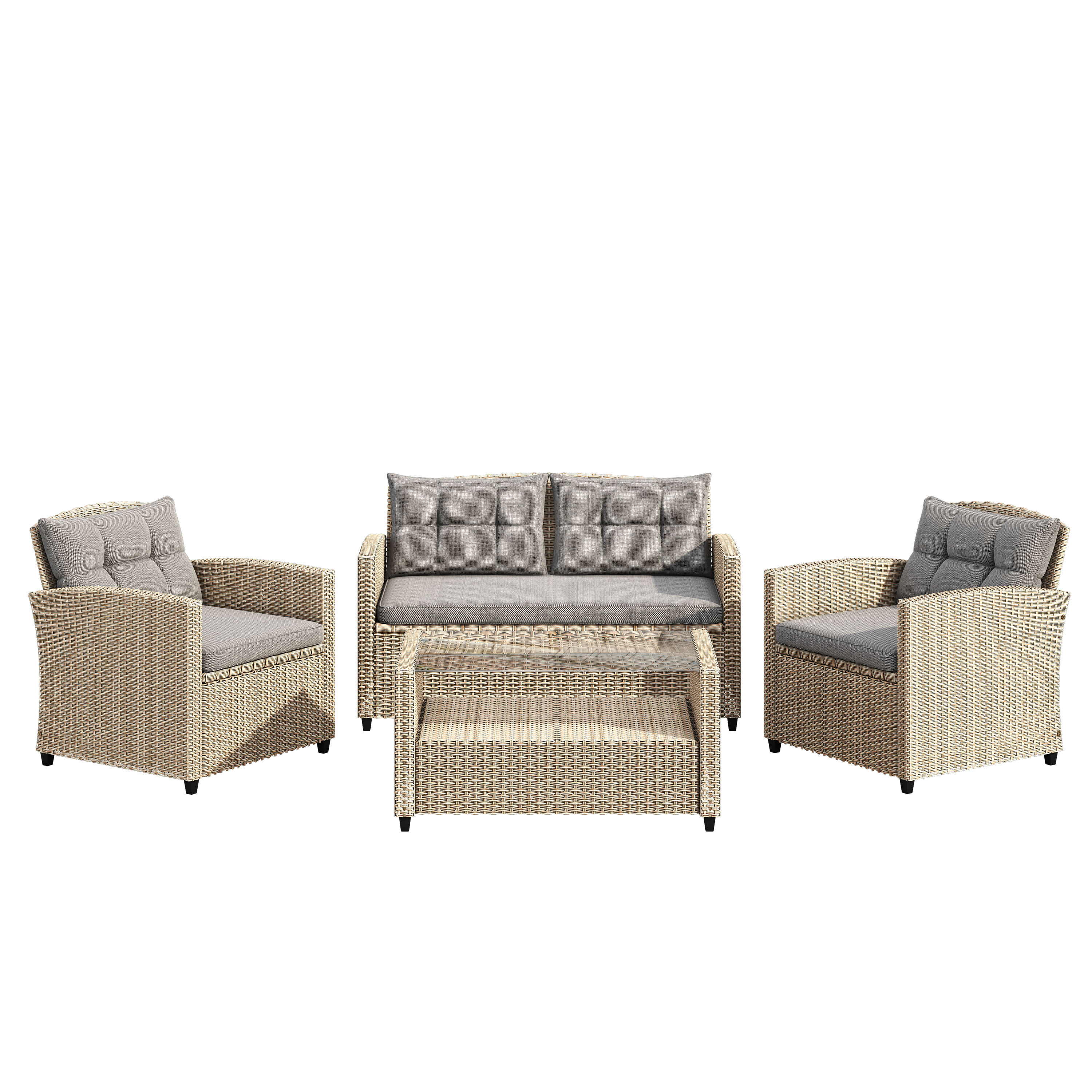 Octans SL2C00032 Enchanted Garden 4 -Piece Wicker Patio Conversation Set with Gray Cushions