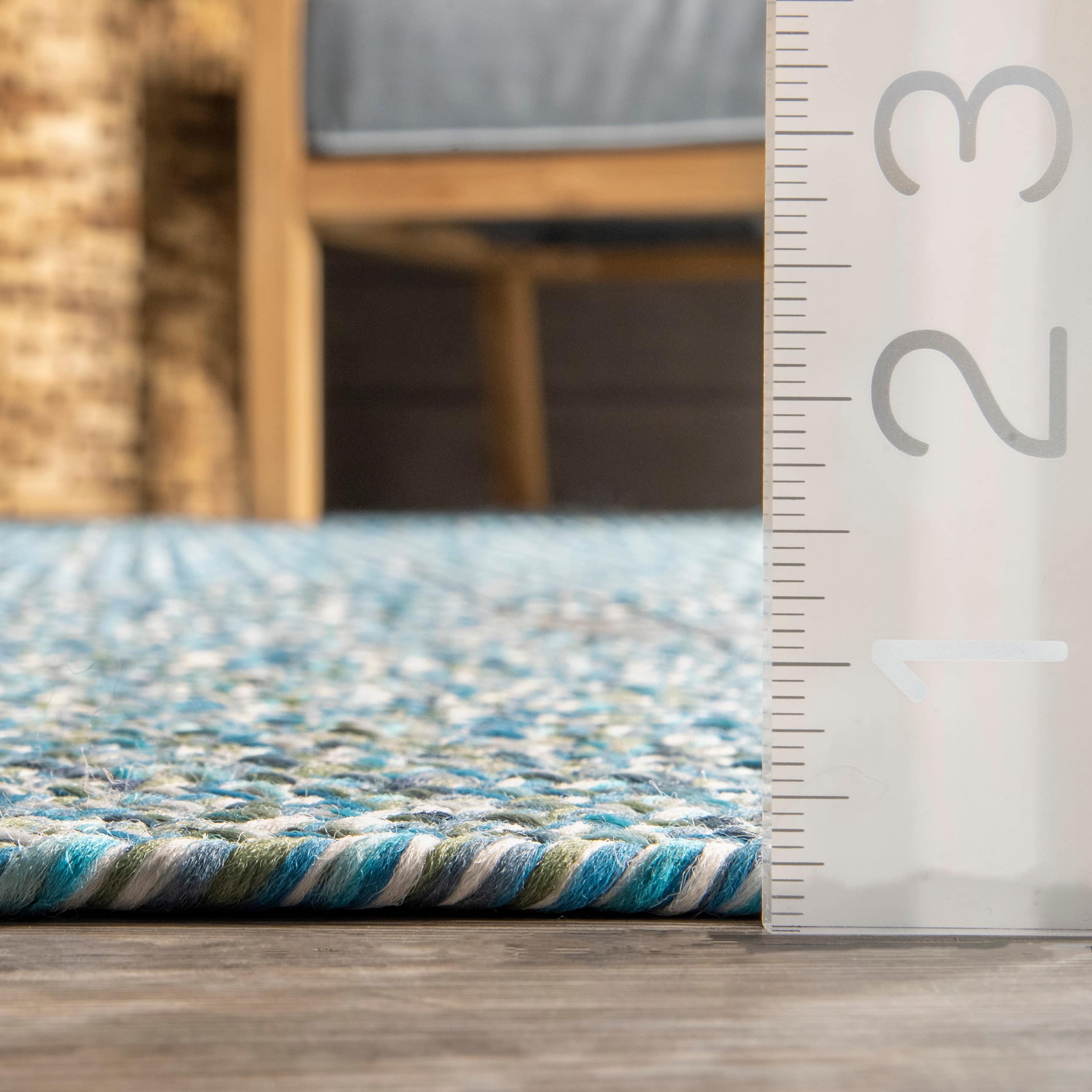 Aqua Braided Synthetic Indoor/Outdoor Area Rug, 4x6