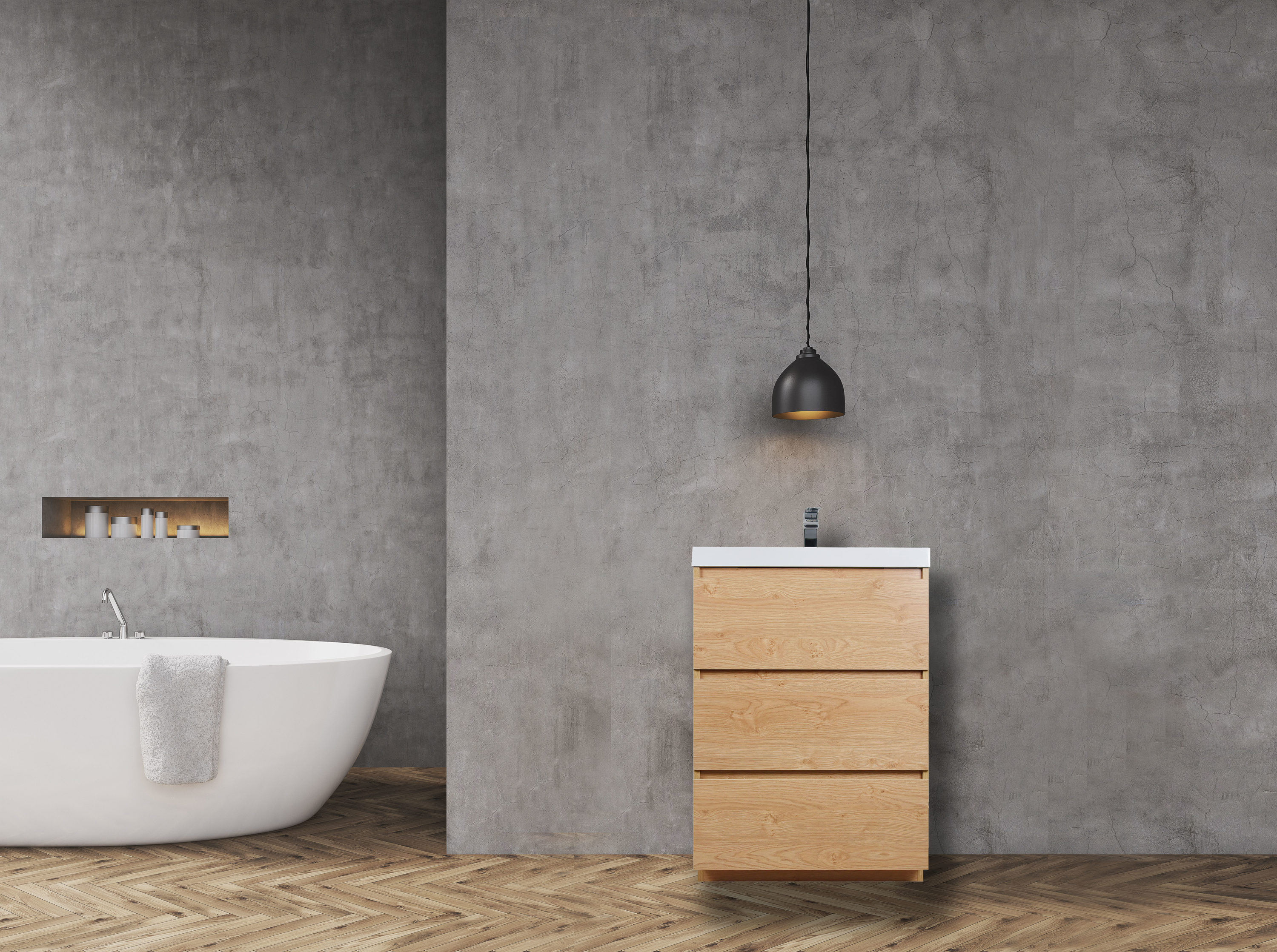 Moreno Bath MOA24-EO Moreno Angeles 24-in England oak Single sink Bathroom Vanity with Pure white Acrylic Top