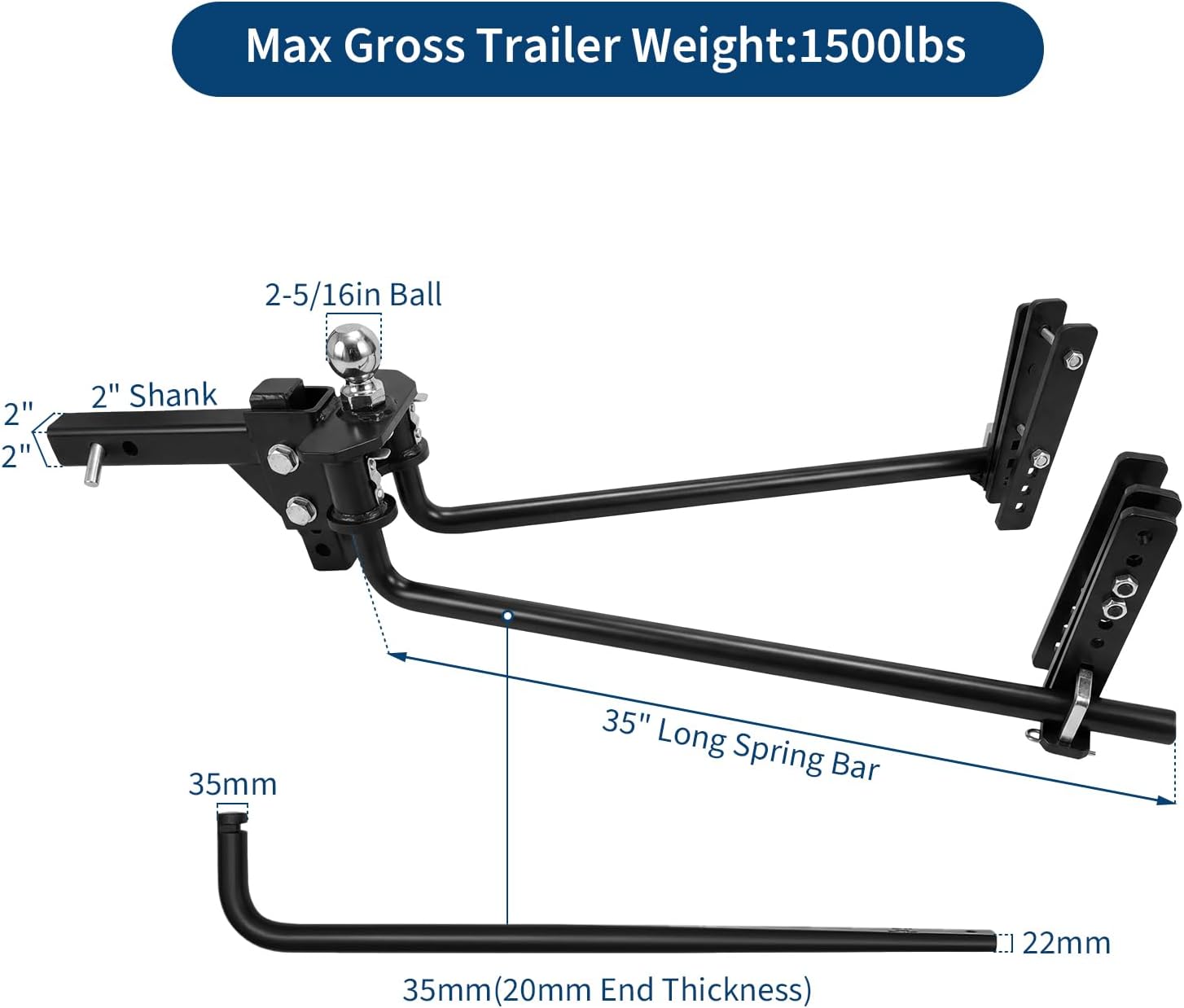 GAOMON Weight Distribution Hitch 15000 lbs GTW 1500 lbs Tongue 2In ...