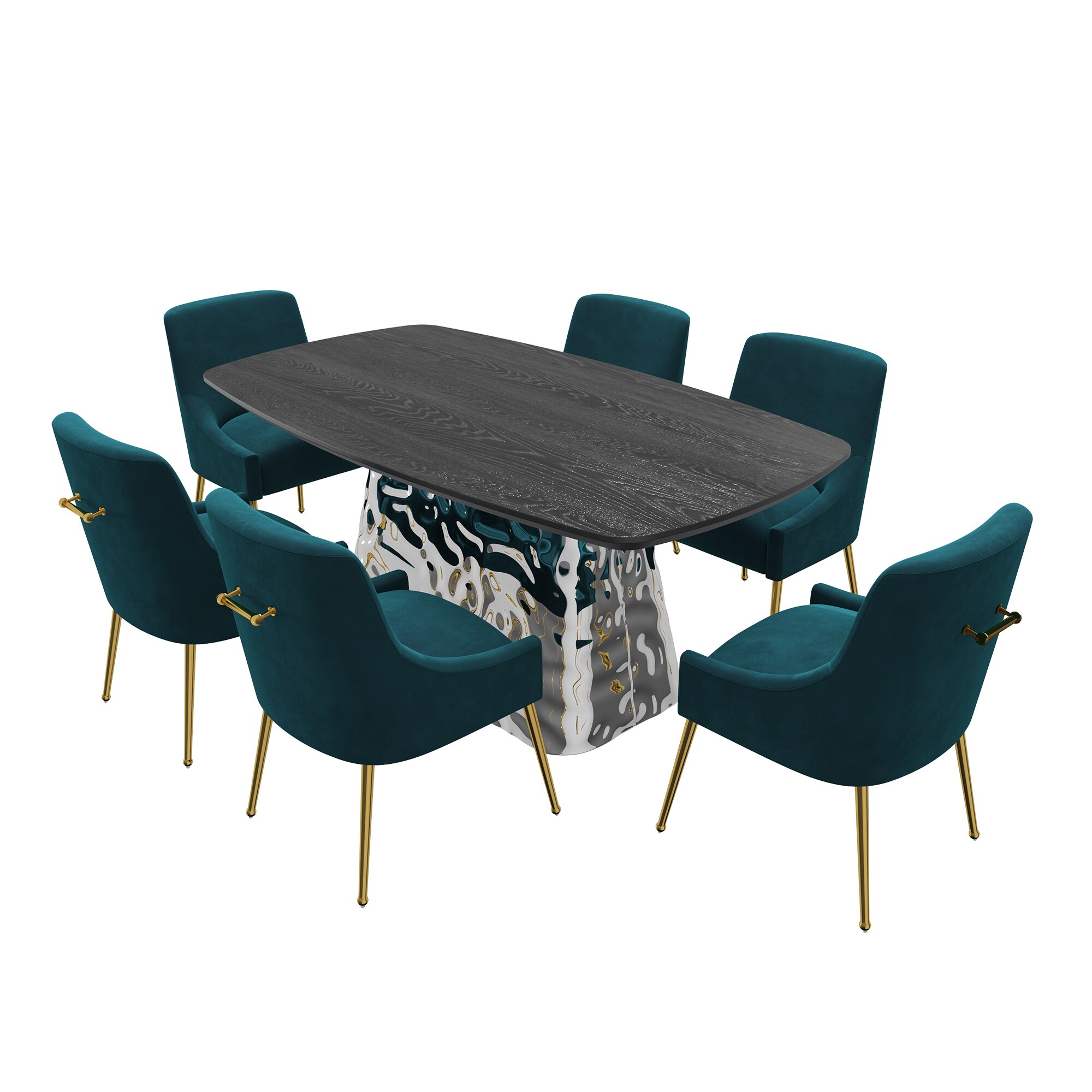 Clihome CL-1676D700LG Blueish Green Chair/Black Table Contemporary/Modern Dining Room Set with Rectangular Table ( Seats 6 )