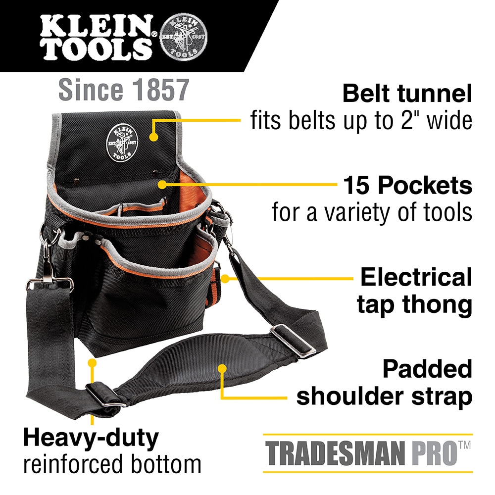 Black and Gray Polyester Tool Pouch with Shoulder Strap