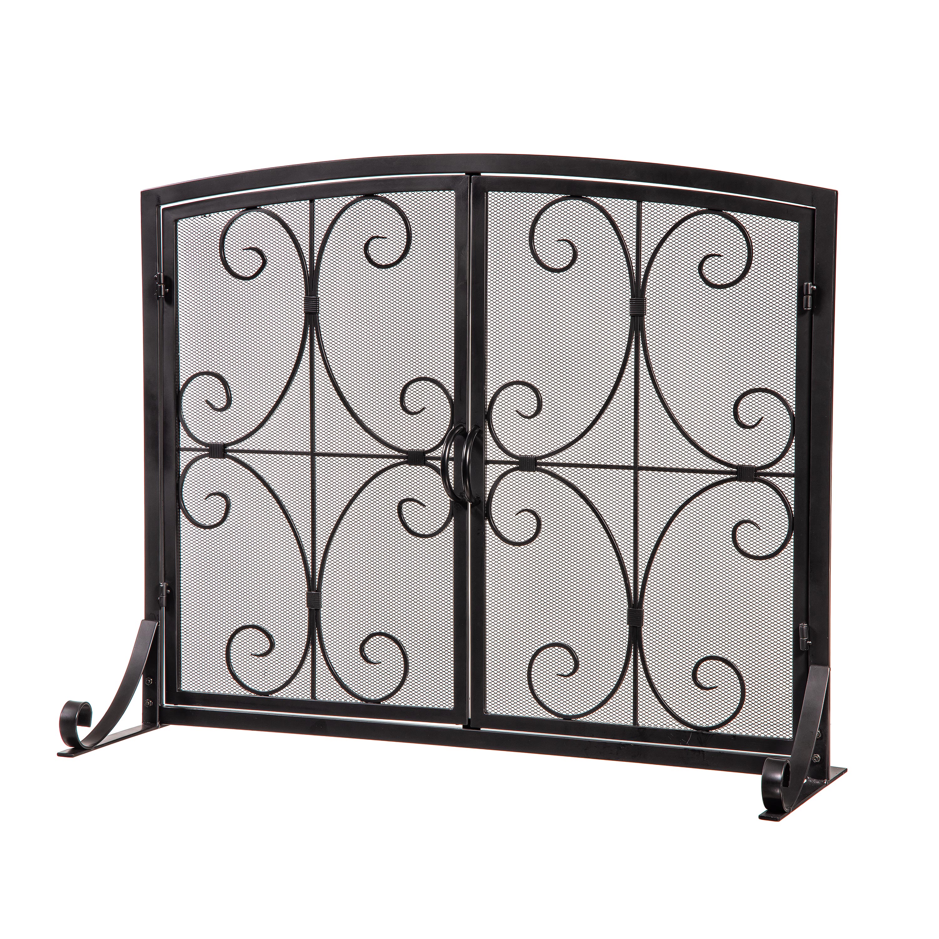 Evergreen 40.55-in Black Iron 2 -Panel Scroll Twin Fireplace Screen #47M6165