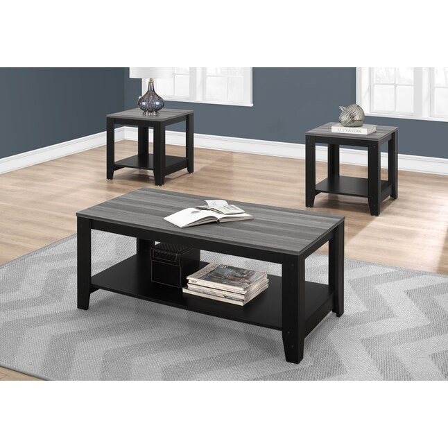 Monarch Specialties Modern Grey Reclaimed Wood Look Rubberwood Accent Table Set With Storage In The Sets Department At Com Rubberwood Accent Table Set, Monarch Specialties 3 Piece Coffee Table Set In White