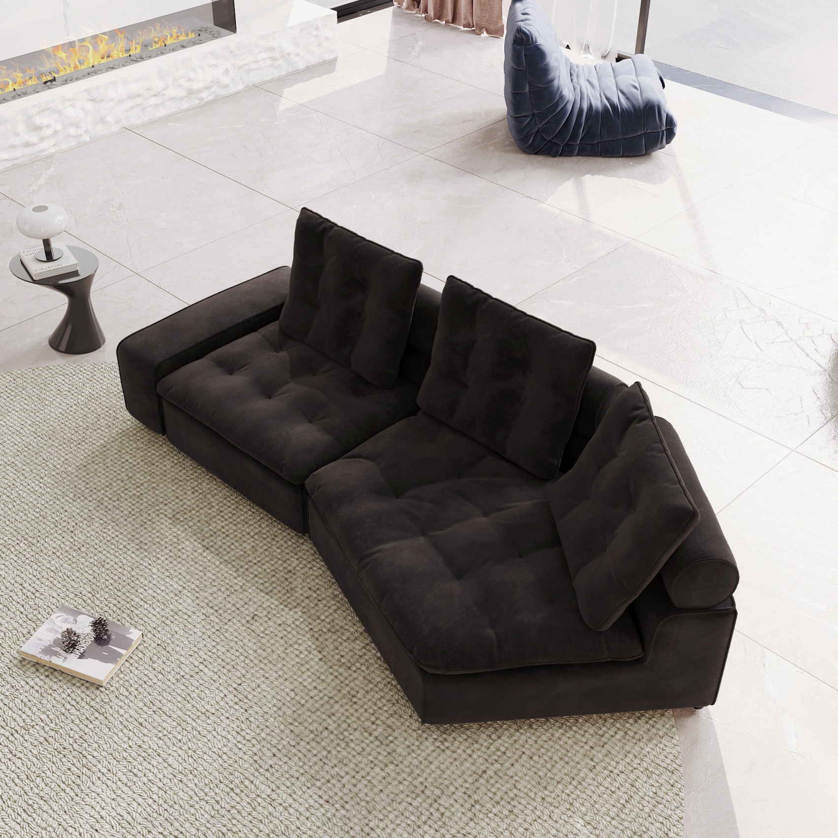 BuotiqHom DH-CF2-136GY 100-in Modern Gray Velvet 2 -seater Loveseat