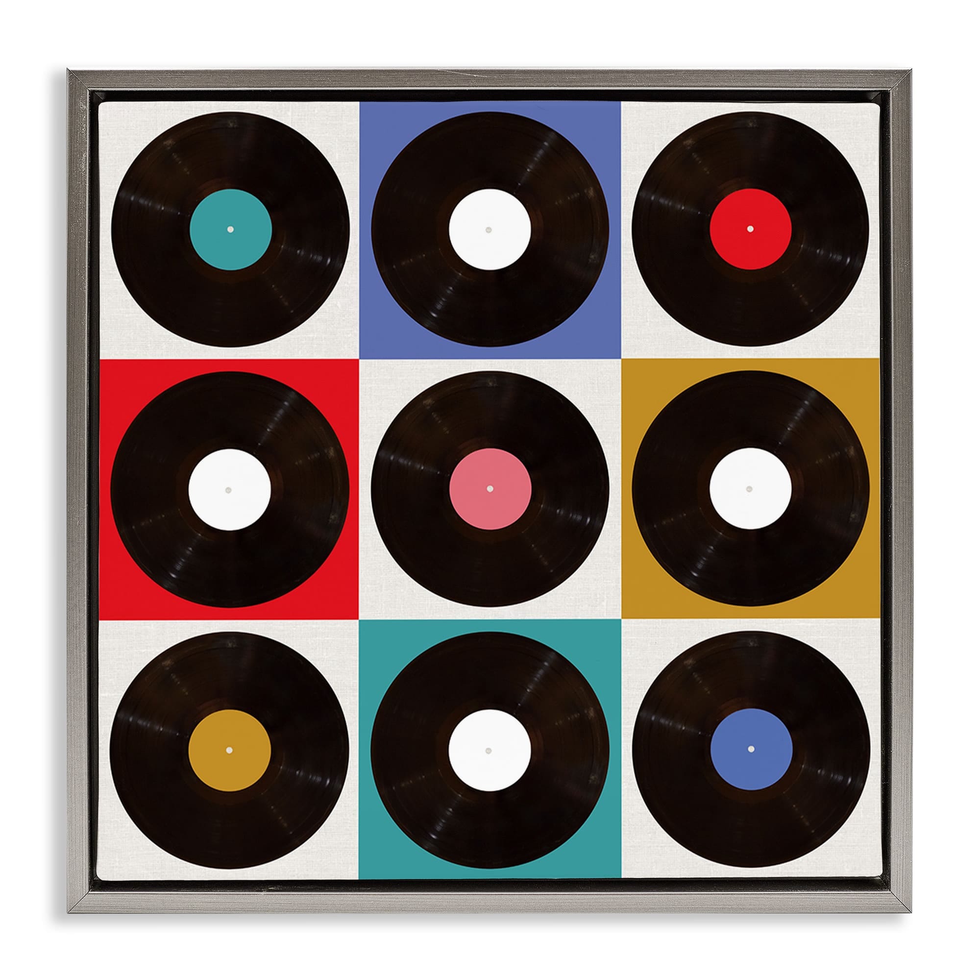 Stupell Industries BT-942-FFL-24X24 Geometric Music Records Gray Framed Floater Canvas Wall Art By Katrina Craven 25 x 25
