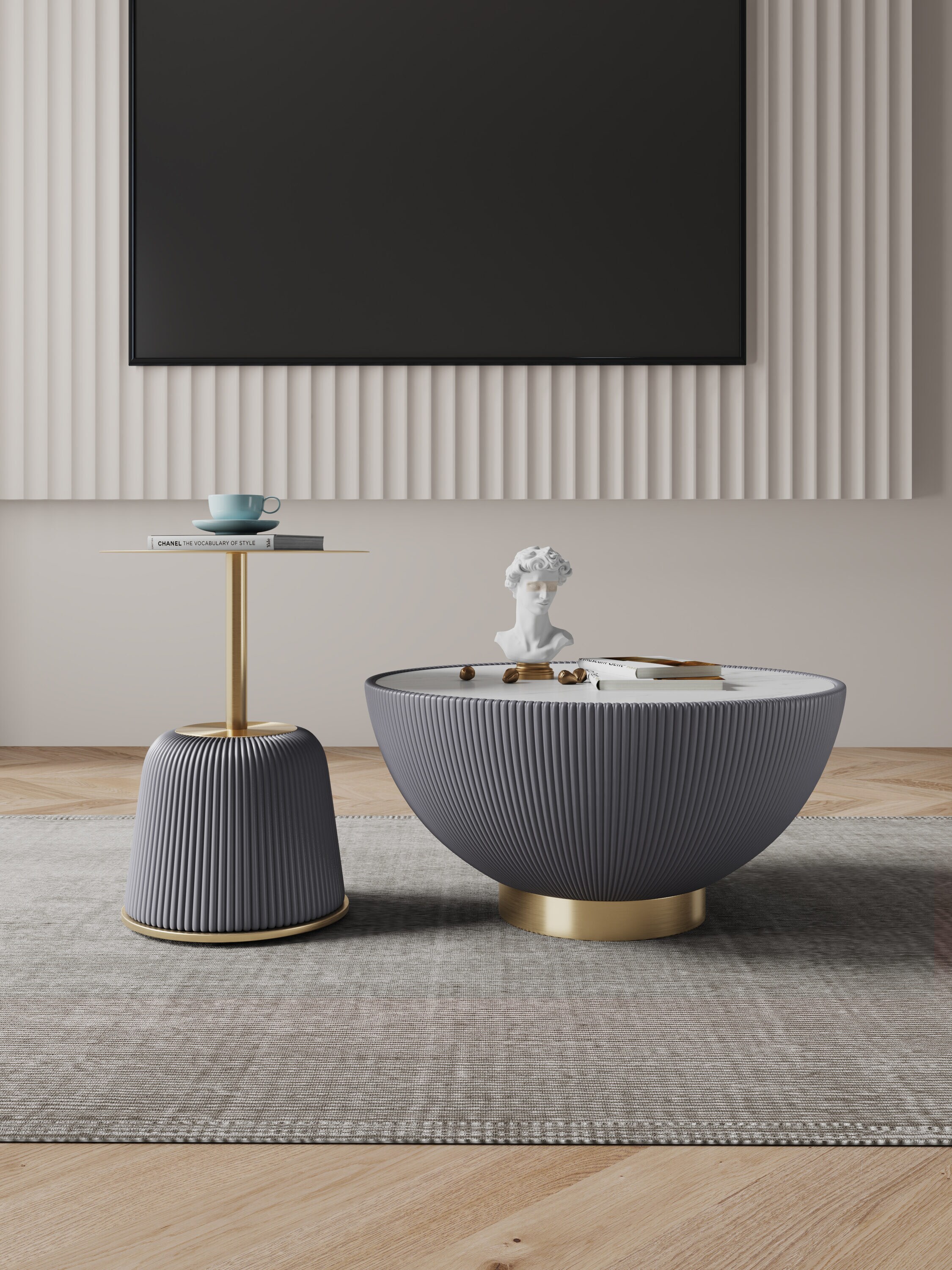 Manhattan Comfort 2-AT02-GY Ceramix Faux and Gold Ceramic Modern Coffee Table