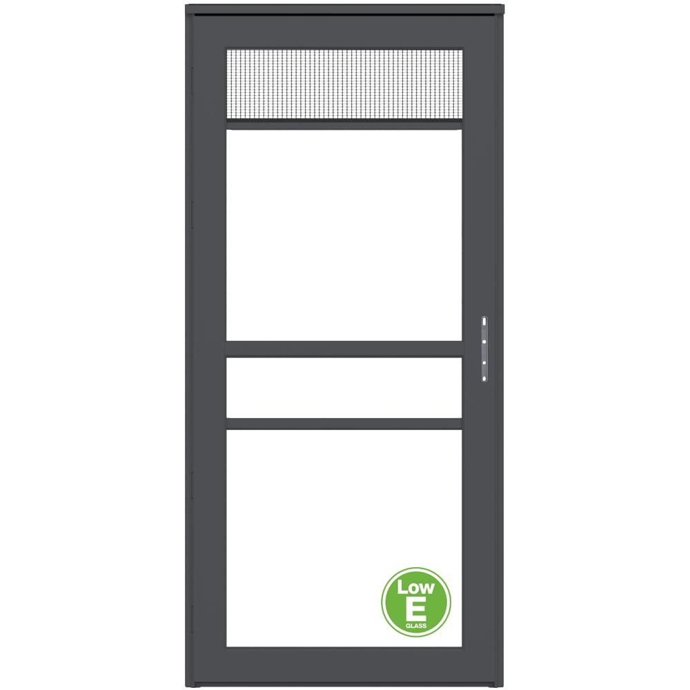 Platinum 32-in x 81-in Peregrine Full-view Retractable Screen Aluminum Storm Door Right-Hand Outswing in Gray | - LARSON 45604391LE