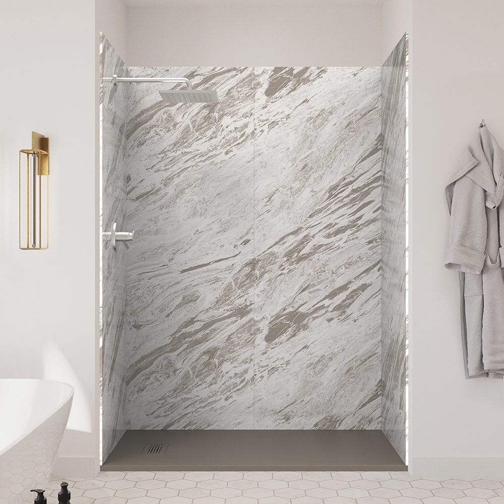 UpHome K1BP1S3260QGMOMO 5 -Piece 32-in W x 60-in L x 84-in H Rectangular Alcove shower kit ( Reversible Drain) Base and Wall Included Powder coat