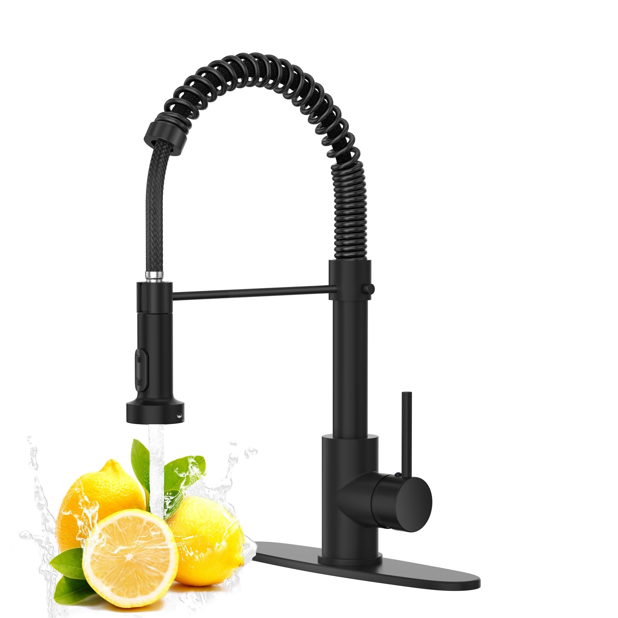 Anqtovp  Black Kitchen Faucet Pull Down Sprayer High Arc Spring 304 Stainless Steel 1 or 3 Hole Install for Farmhouse RV Laundry Utility Sink 17