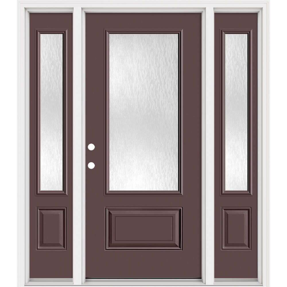 Masonite 321403 Steel Doors Series 64-in x 80-in x 4-9/16-in Steel 3/4 lite Right-hand inswing Currant Painted Prehung Front Door with Sidelights with Brickmould Insulating core