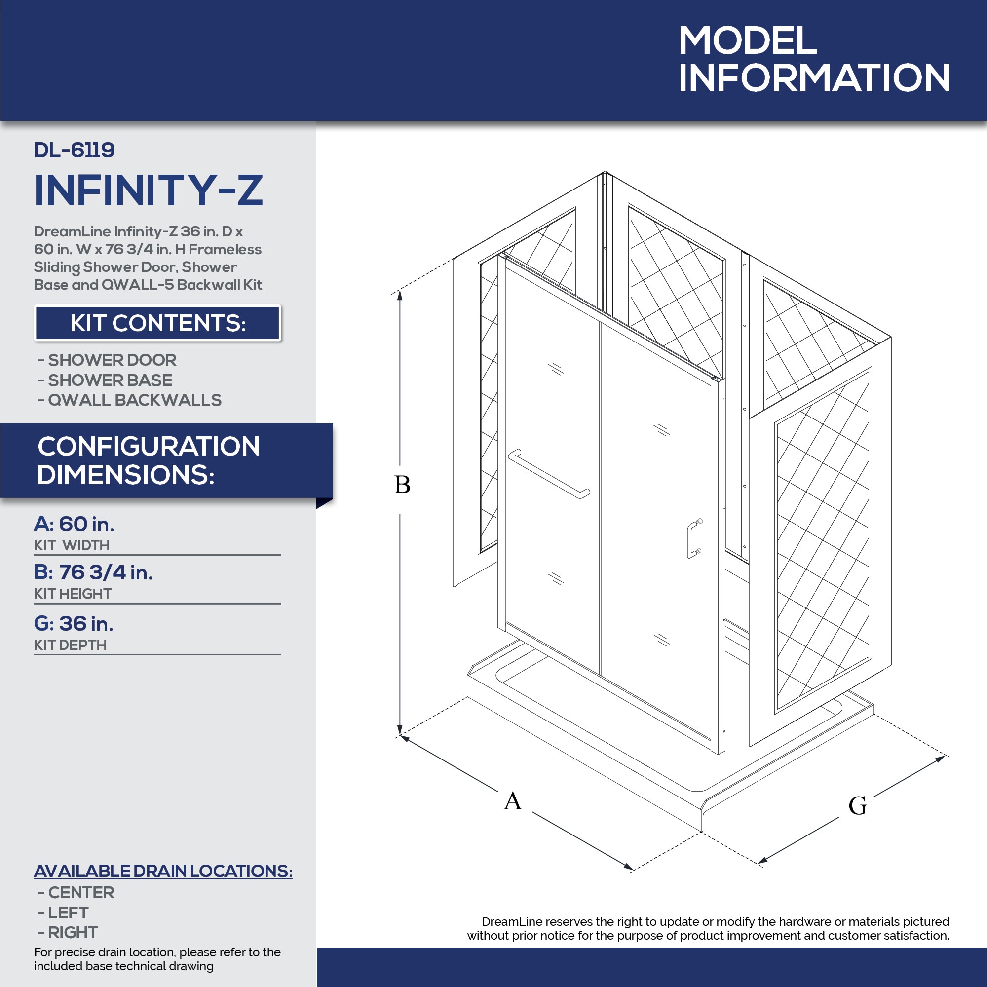 ANZZI Lexi-Class Series 60 x 36 x 60 White Acrylic Alcove Three