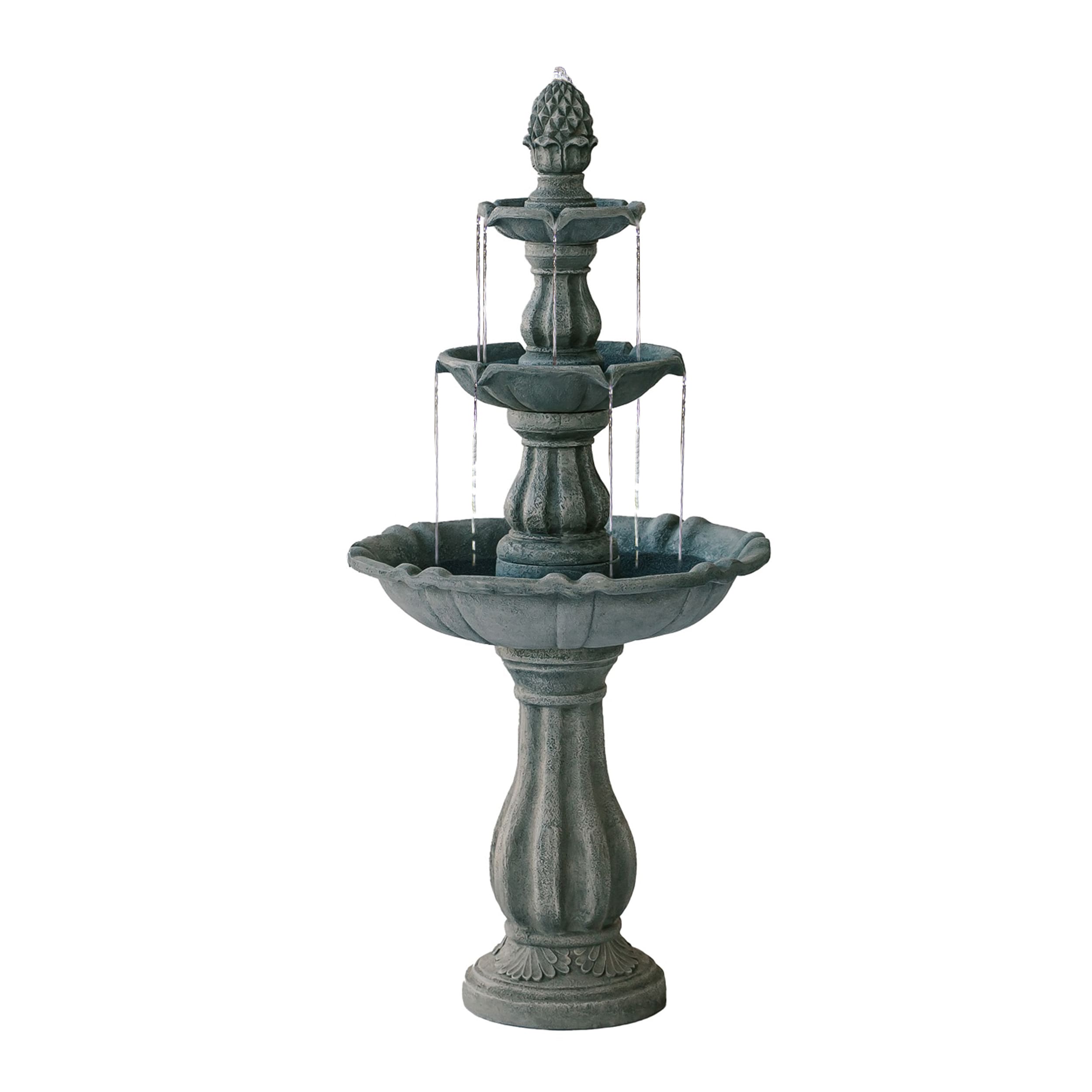XBrand FT973615GR 51-in H Resin Tiered Outdoor Fountain Pump Included