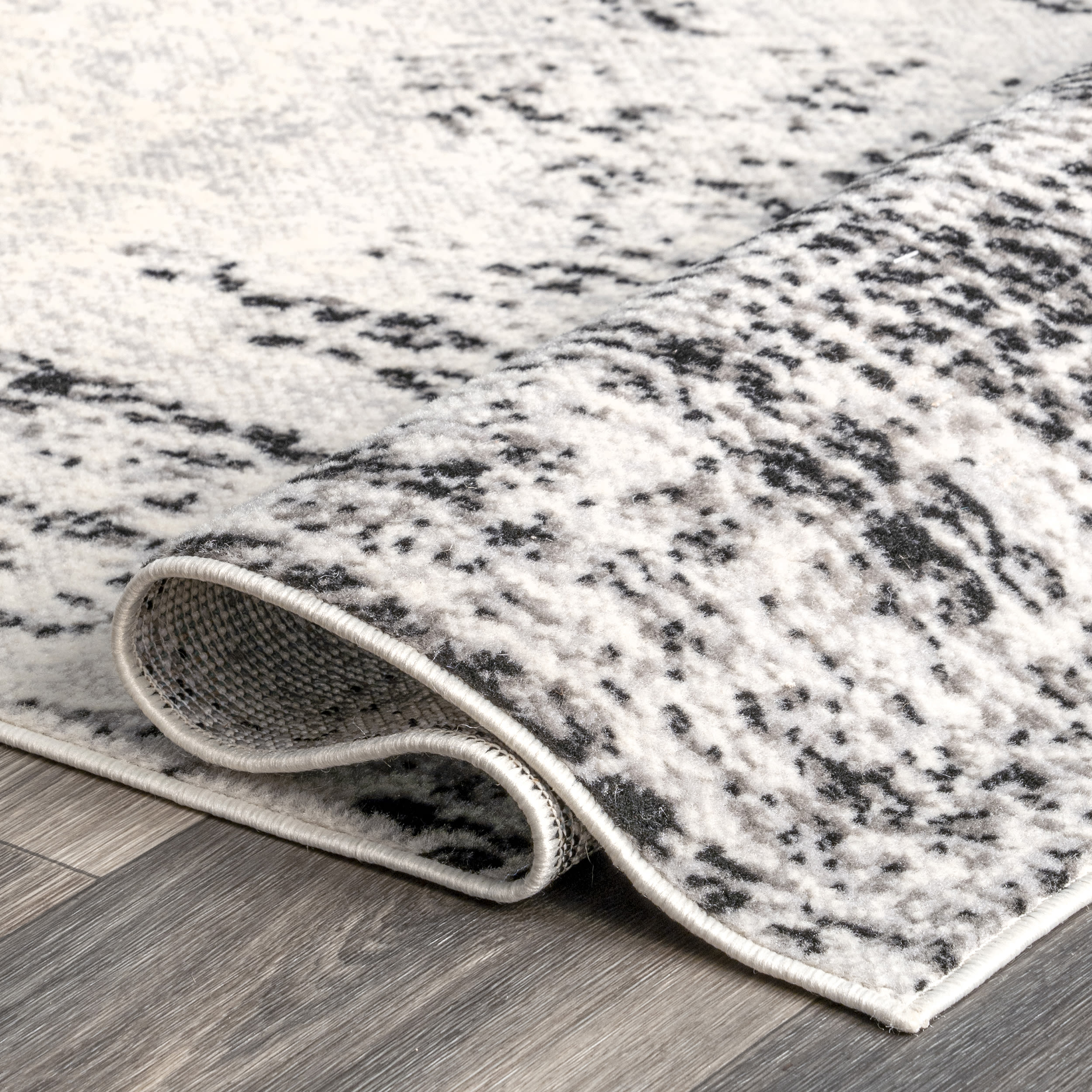 Gray and Black Abstract Synthetic Rectangular Area Rug