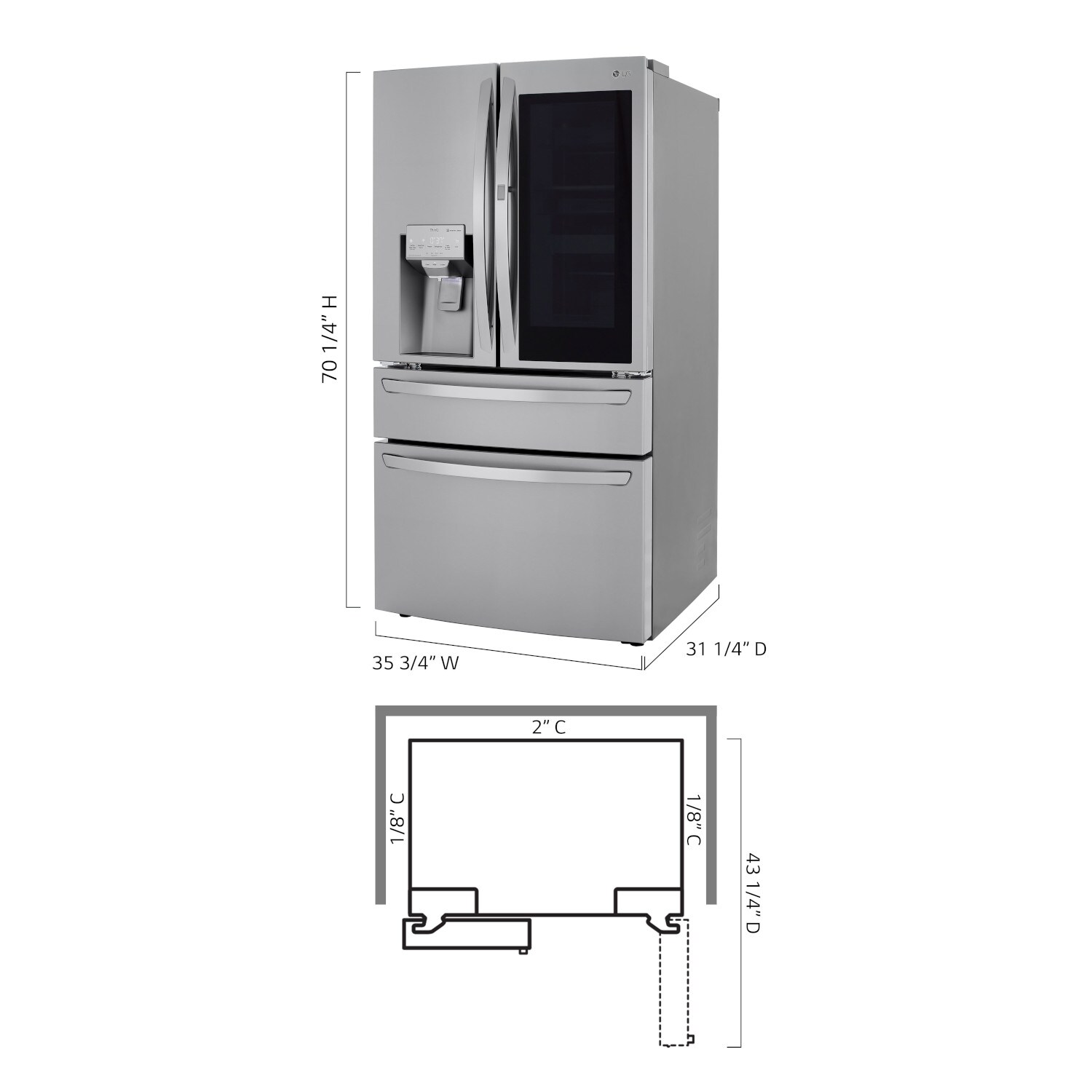 LG Counterdepth Craft Ice 22.5cu ft 4Door Smart French Door Refrigerator with Dual Ice Maker