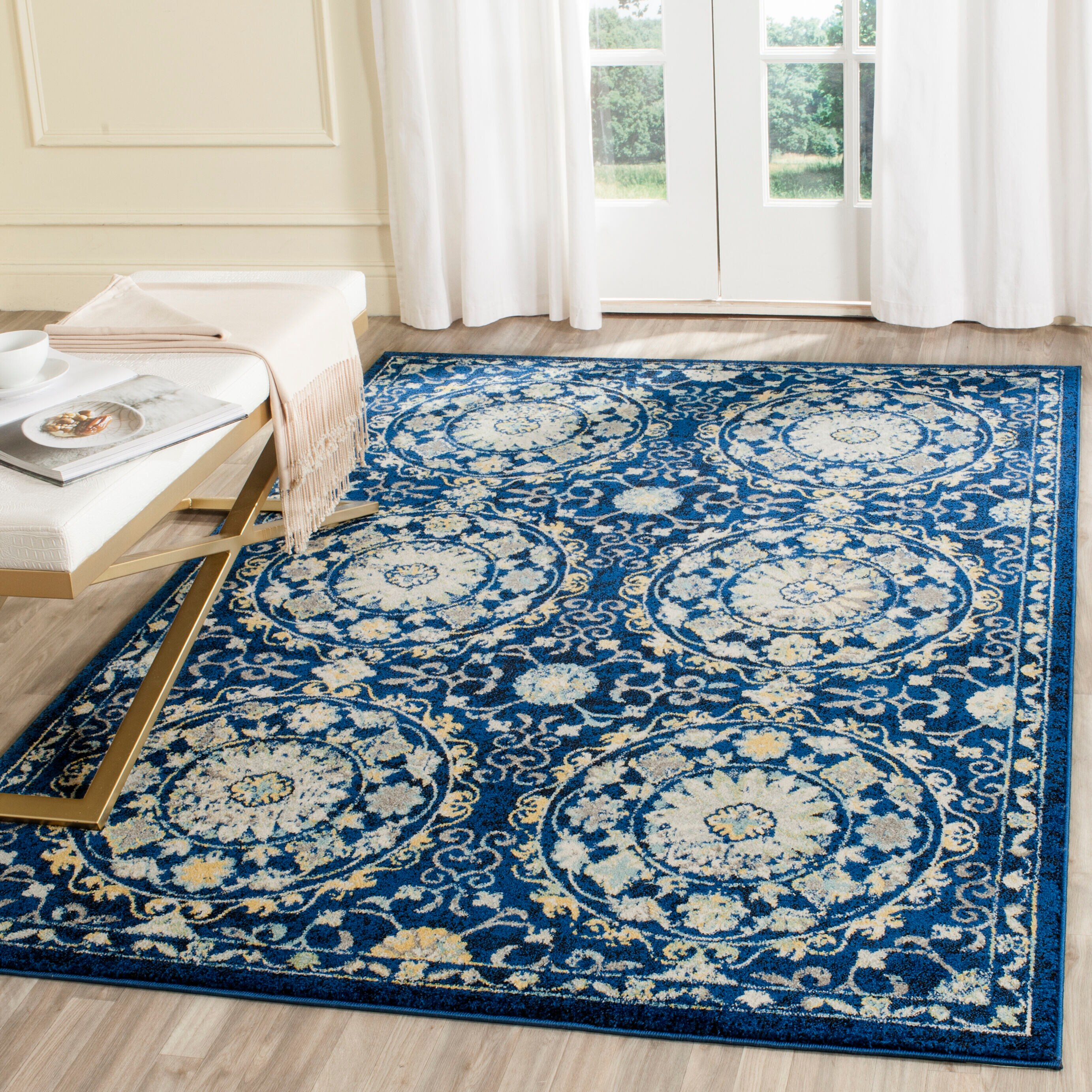 Safavieh EVK252A-4 Evoke Groome 4 x 6 (ft) Loomed Synthetic Navy/Ivory Rectangular Indoor Medallion Bohemian/Eclectic Area rug
