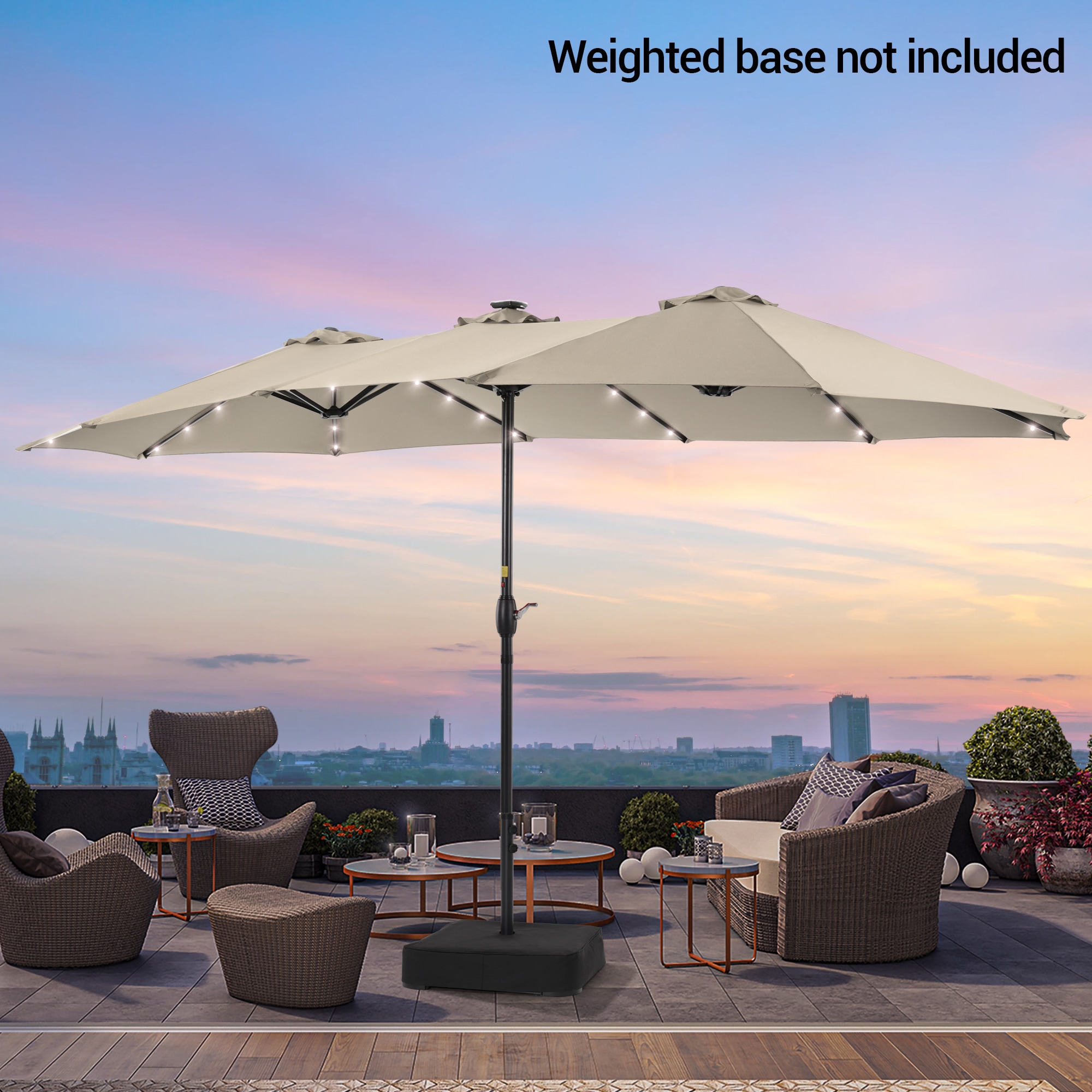 ACEGOSES LW-99GY 15-ft Aluminum Tan No-tilt Market Patio Umbrella with Lights