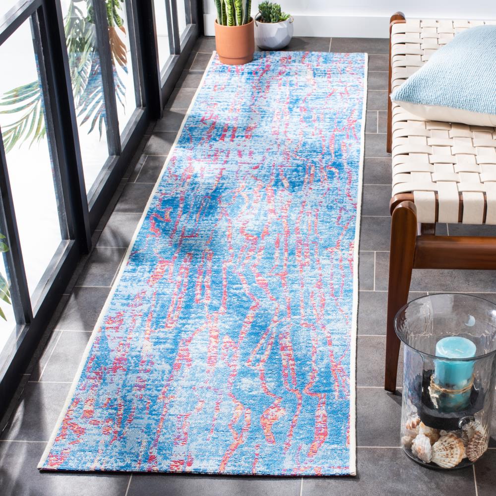 Coastal Breeze Blue and Red Synthetic 2'x8' Runner Rug