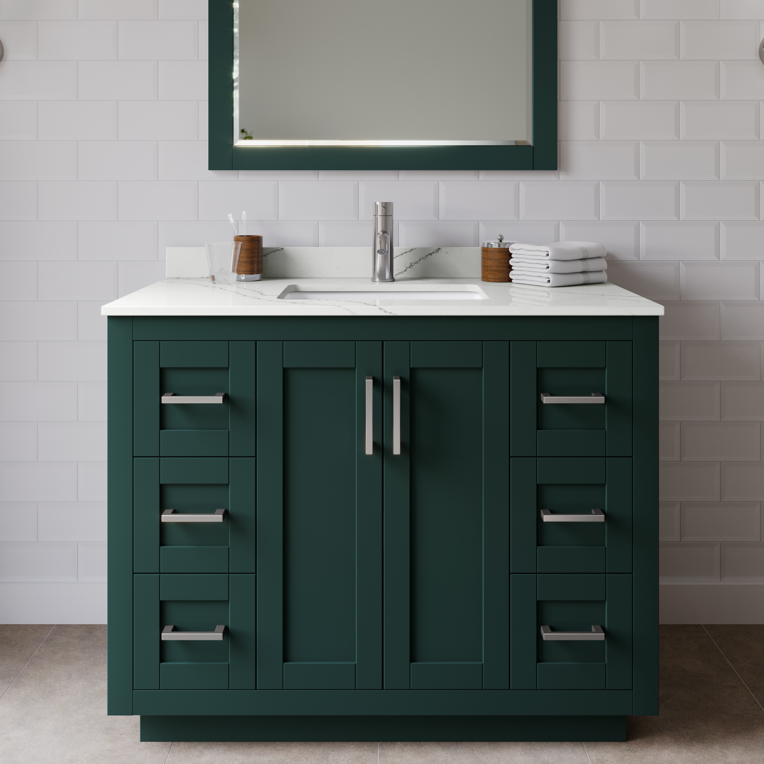 Wyndham Collection WCF292942SGEGTUNSMXX Miranda 42-in Green Undermount Single Sink Bathroom Vanity with Giotto Quartz Top