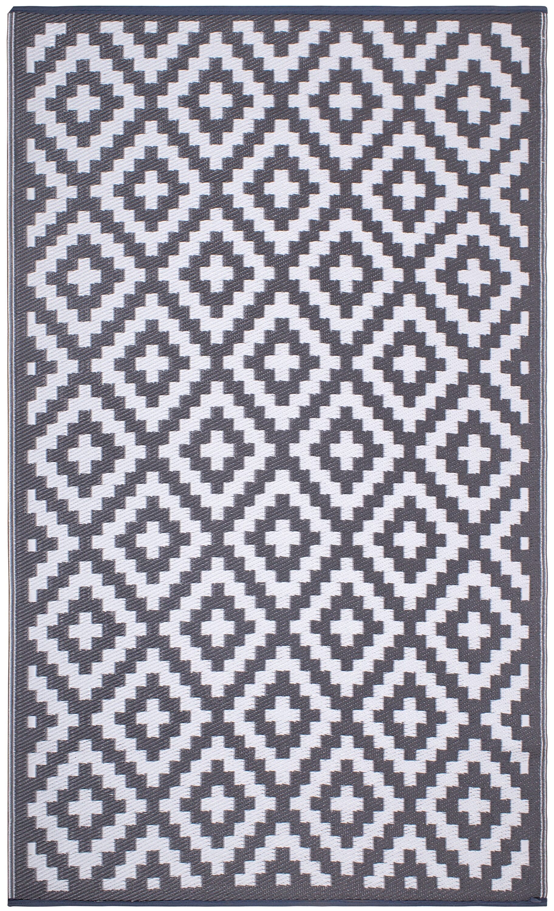 FH Home 657814893054 6 x 9 (ft) Flatweave Polypropylene Aztec - Gray White Rectangular Indoor/Outdoor Geometric Mid-Century Modern Area rug