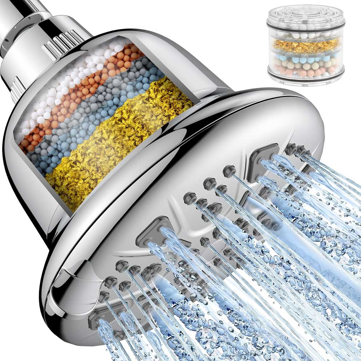 Aoibox IT85S018 Filtered Shower Head - High Pressure with Hard Water Softener - 7 Settings Rain Showerhead to Remove Chlorine and Heavy Metals