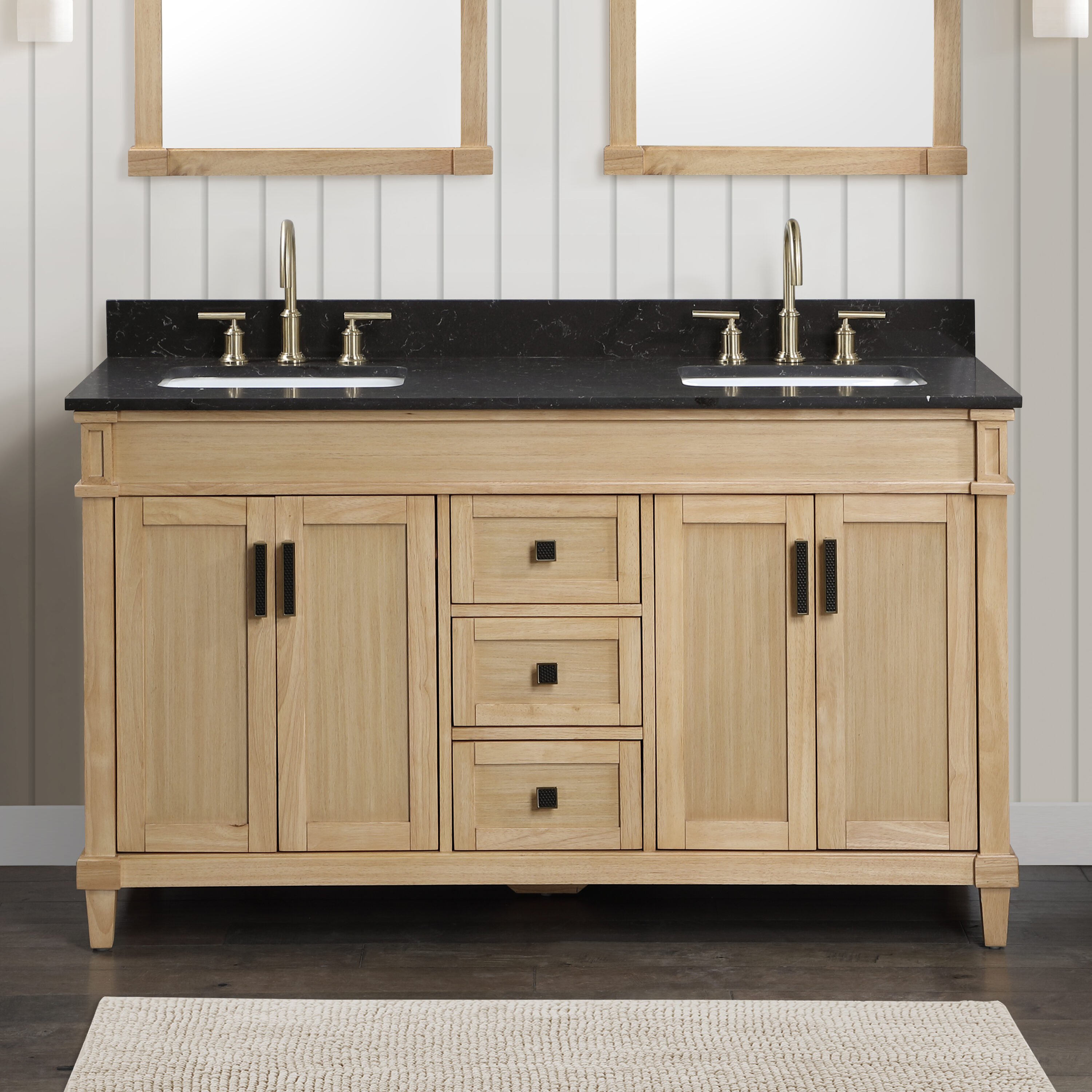TJAmerican TJ02-28V6022BE Diana 60 in. W x 22 in. D x 35 in. H Single Sink Bath Vanity in Natural Wood Finish with Black Marquina Quartz Top