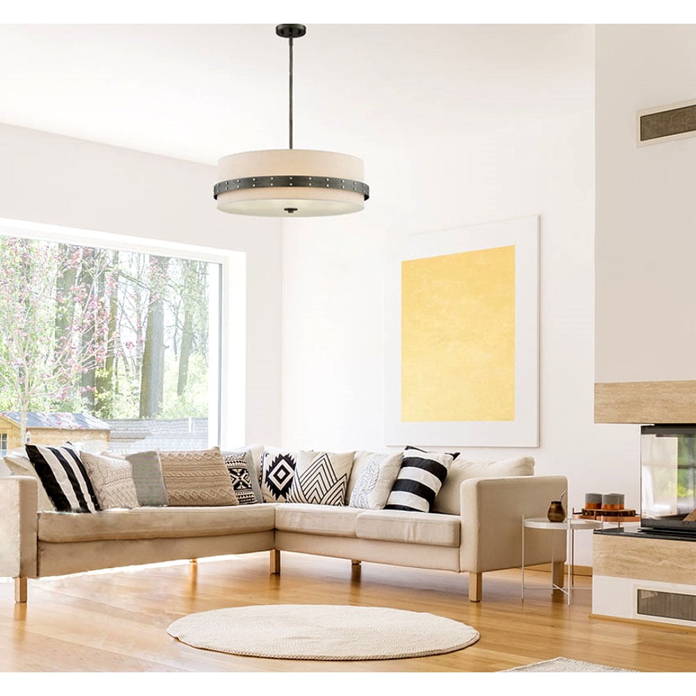 Designers Fountain 92433-WI Garrett 4 -Light Weathered Iron Transitional Cylinder Medium Hanging Pendant light