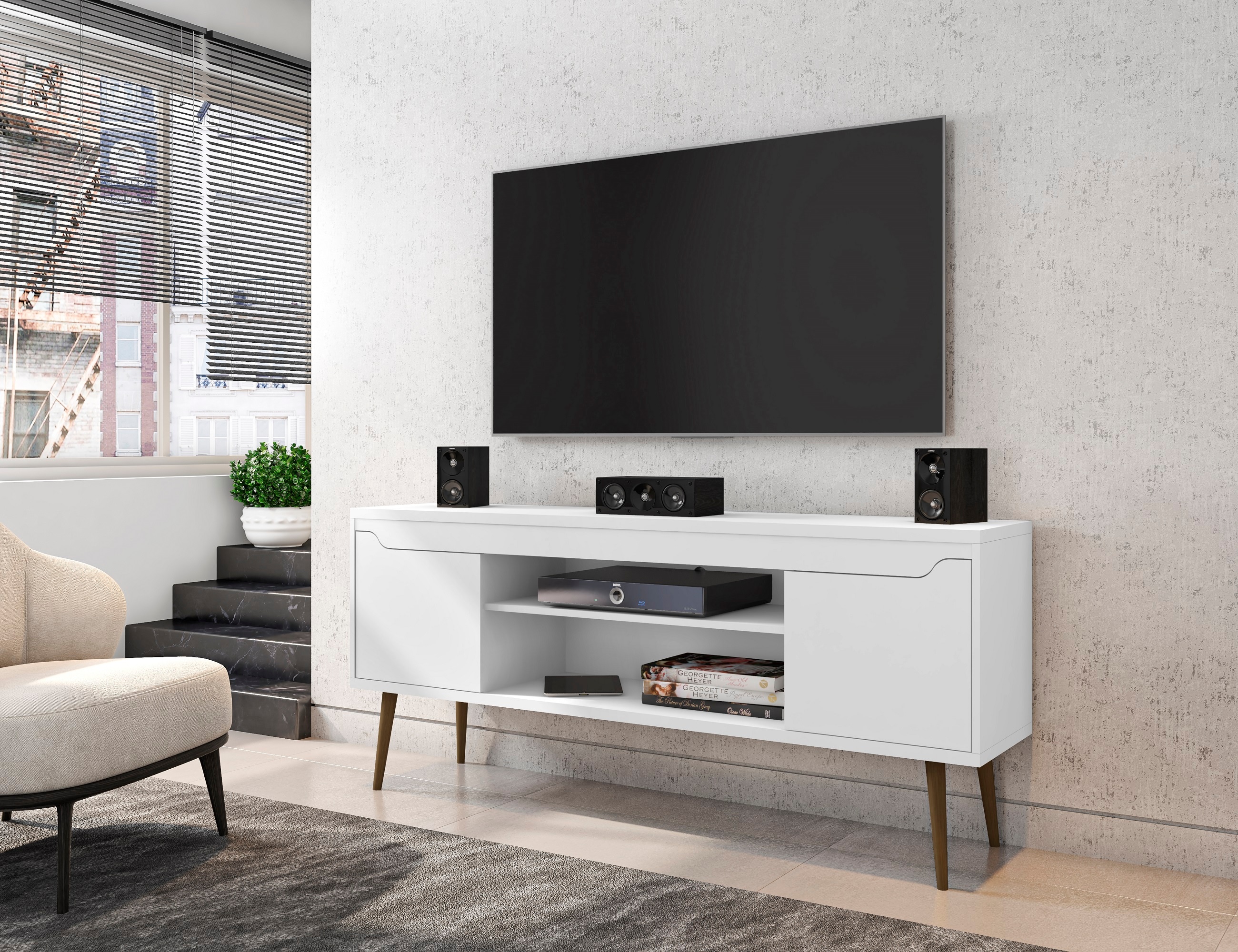 Manhattan Comfort 228BMC6 Bradley Modern/Contemporary White TV stand ( Accommodates TVs up to 60-in )