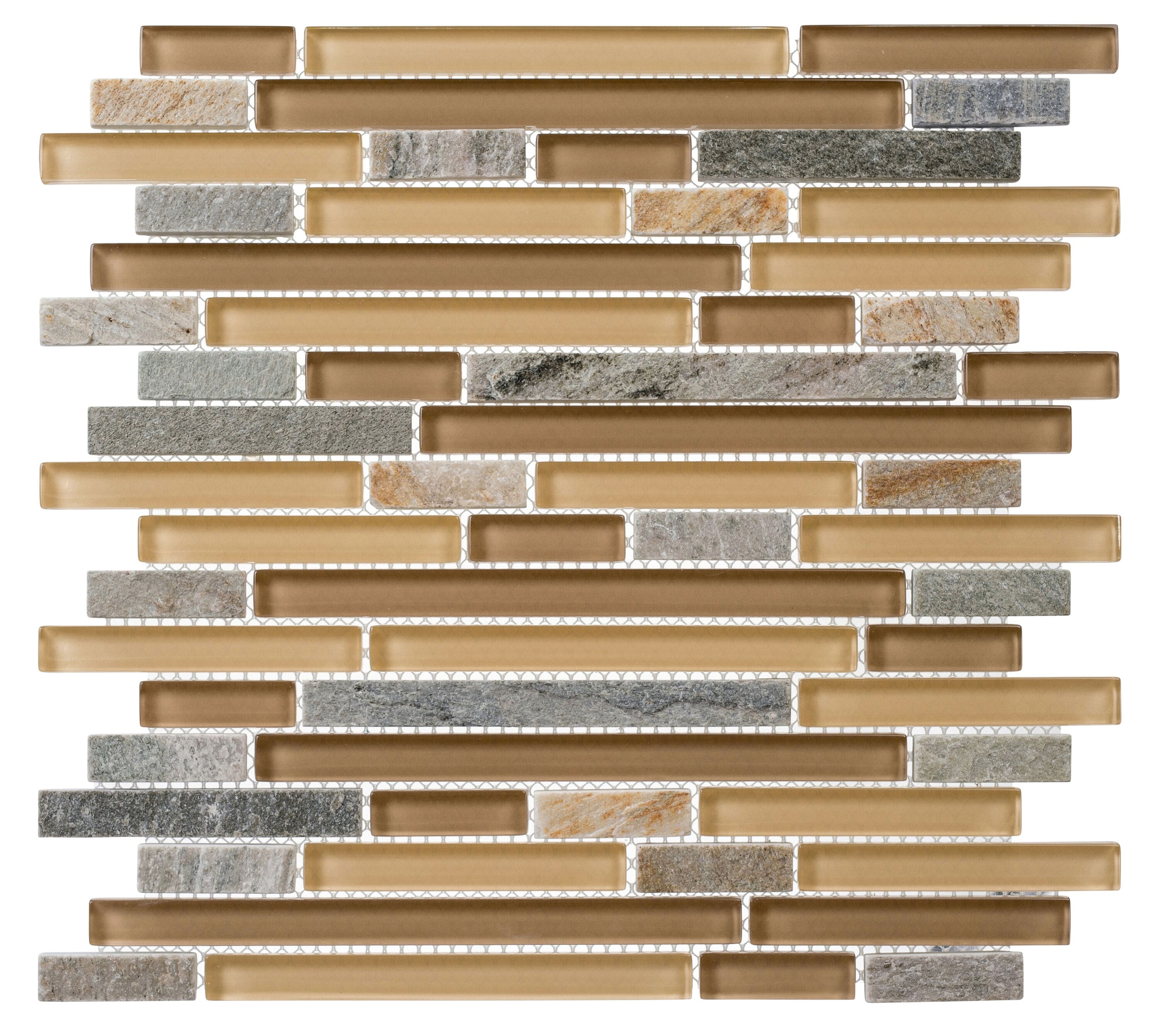 Andova Tiles ANDWRI858 Wright- Scape Johnson 12-in x 12-in Frosted Glass/Stone Brick Look Linear Mosaic Floor and Wall Tile (1-sq. ft/ Piece)