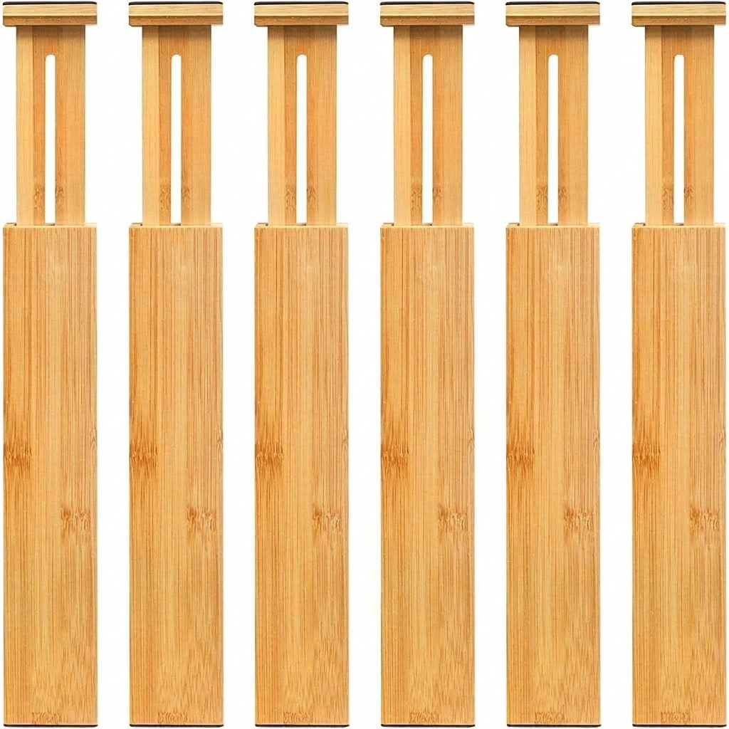 Etokfoks  Bamboo Natural Closet Drawer Organizer Adjustable Divider Non Slip Design for Kitchen Bedroom Bathroom Office 6 Pack