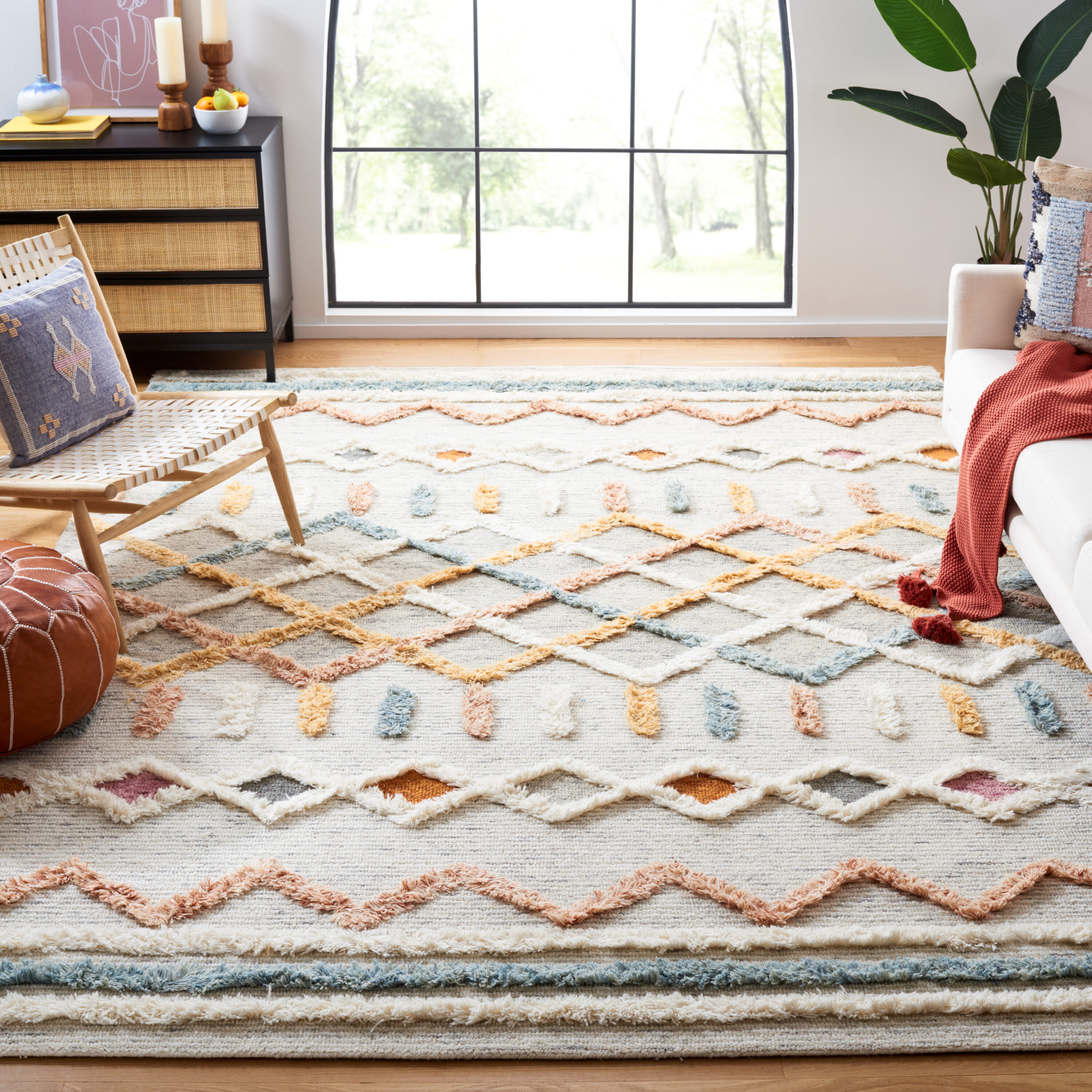  Kenya 664 Ivory/Blue Bohemian 9Ft x 12Ft Large Rectangle Rug