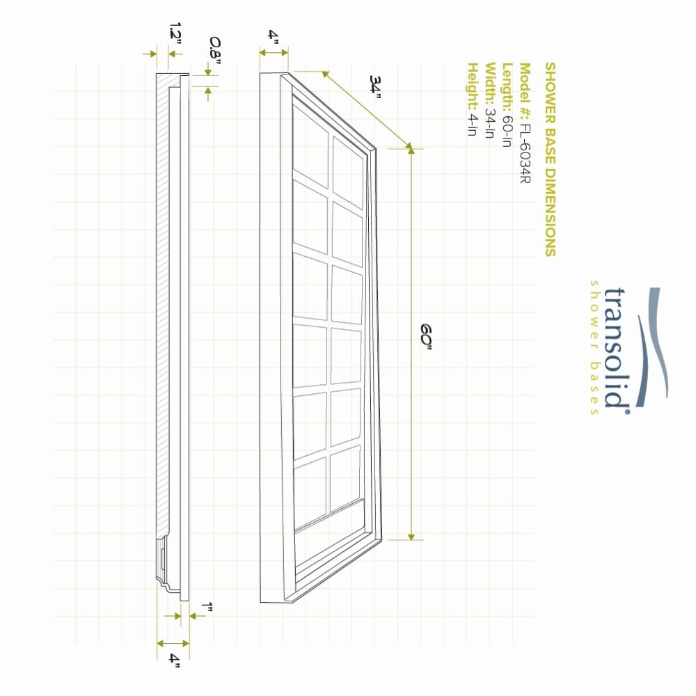 White Rectangular 60'' x 34'' Resin Shower Base with Right Drain
