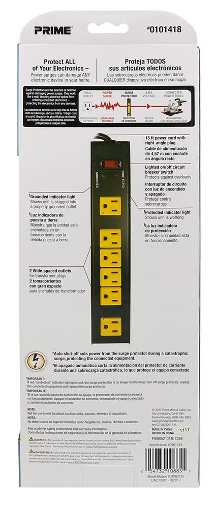 Utilitech 4-ft 6-Outlet 1000 Joules 1875-Watt Indoor Ac Surge Protector in  the Surge Protectors department at