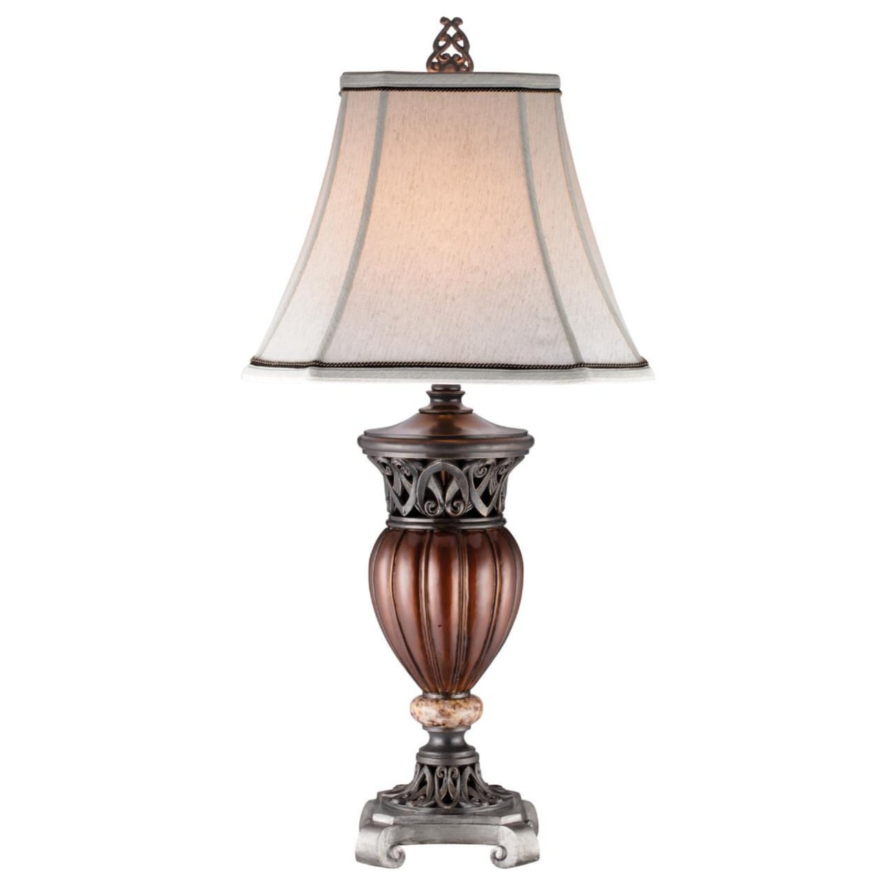 HomeRoots 4000468629 32-in Bronze 3-way Table Lamp with Fabric Shade