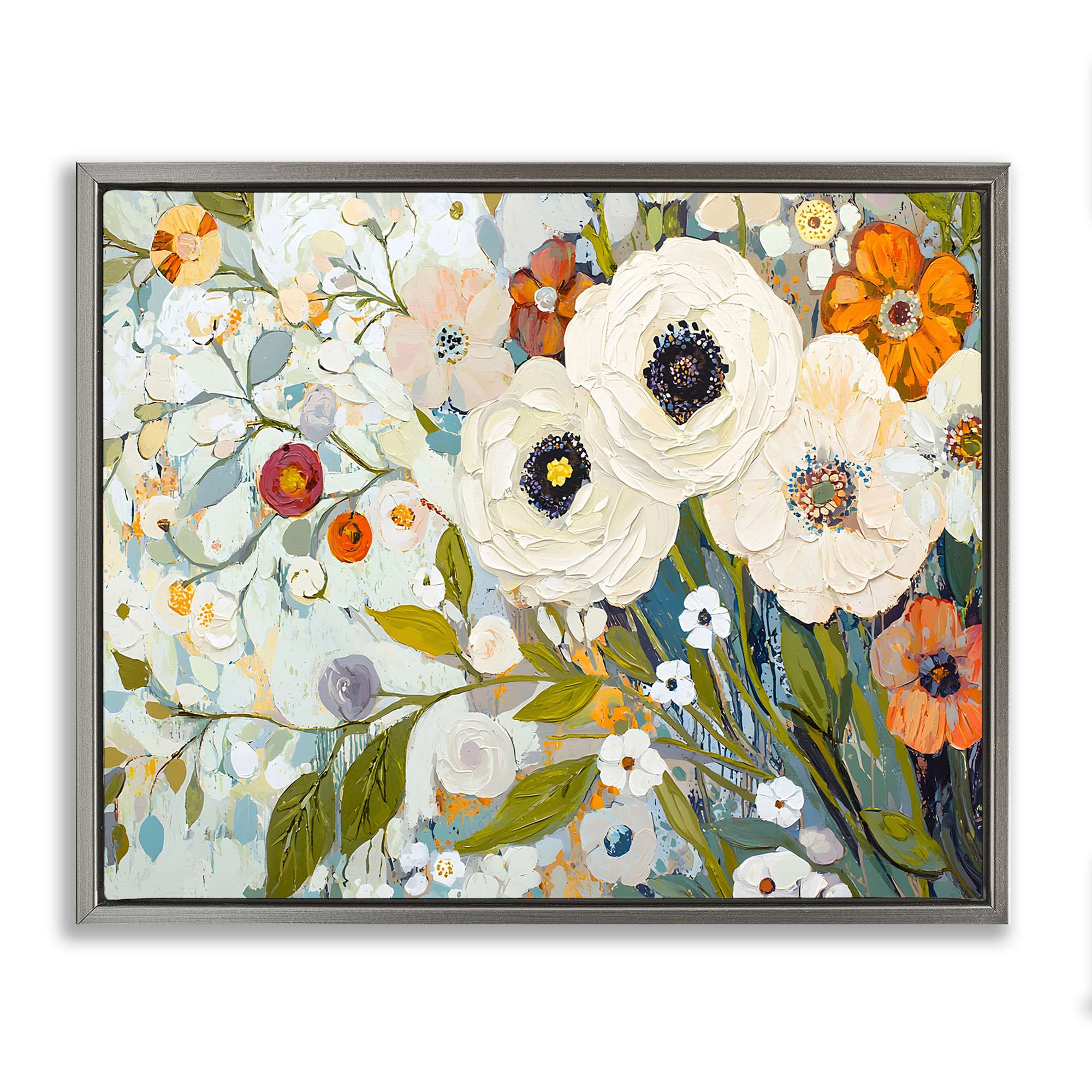 Stupell Industries BT-902-FFL-24X30 Blooming Round Flowers Arrangement Gray Framed Floater Canvas Wall Art By Franklyn Gregory 31 x 25