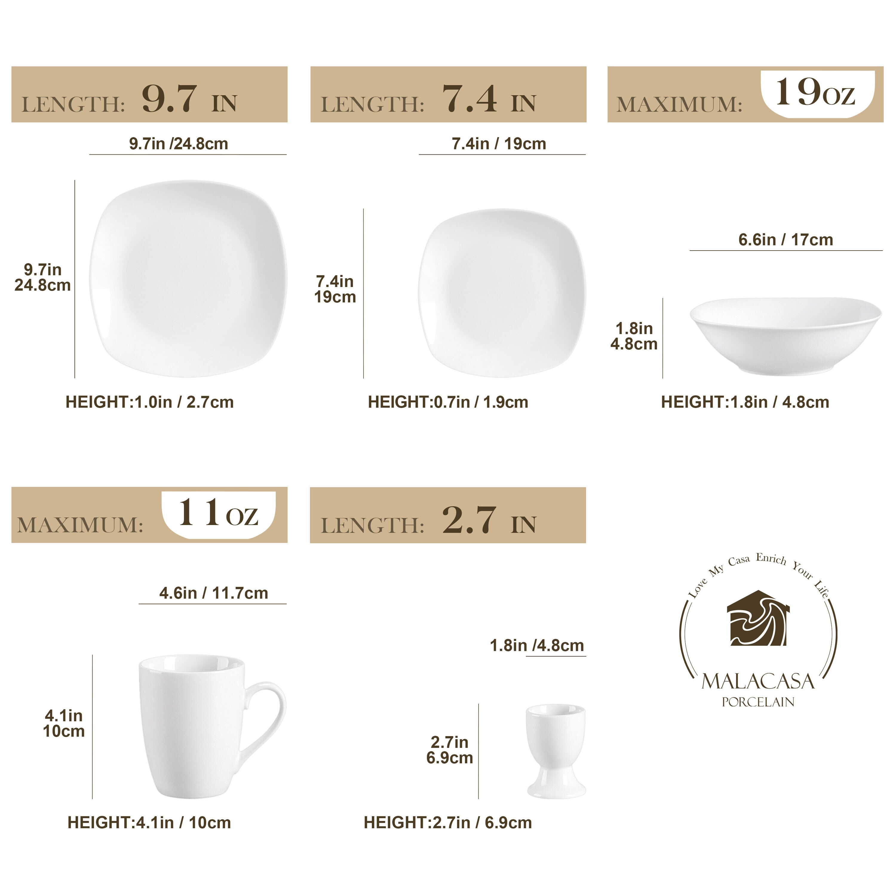 MALACASA Elisa 7.4 oz. White Porcelain Espresso/Cappuccino Cups