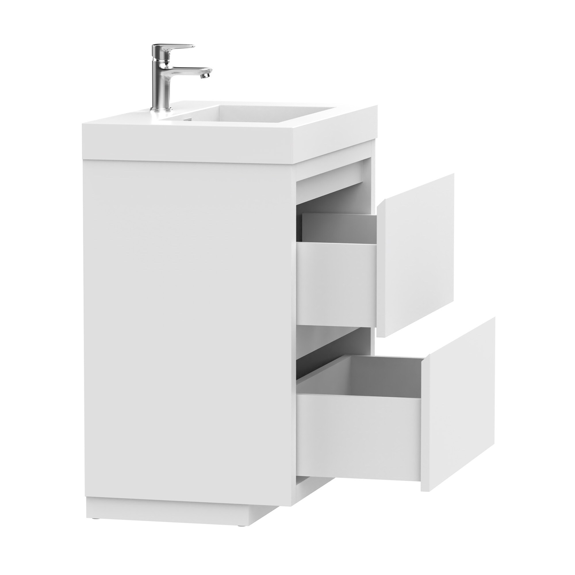 24-Inch Glossy White Single Sink Bathroom Vanity with Resin Top