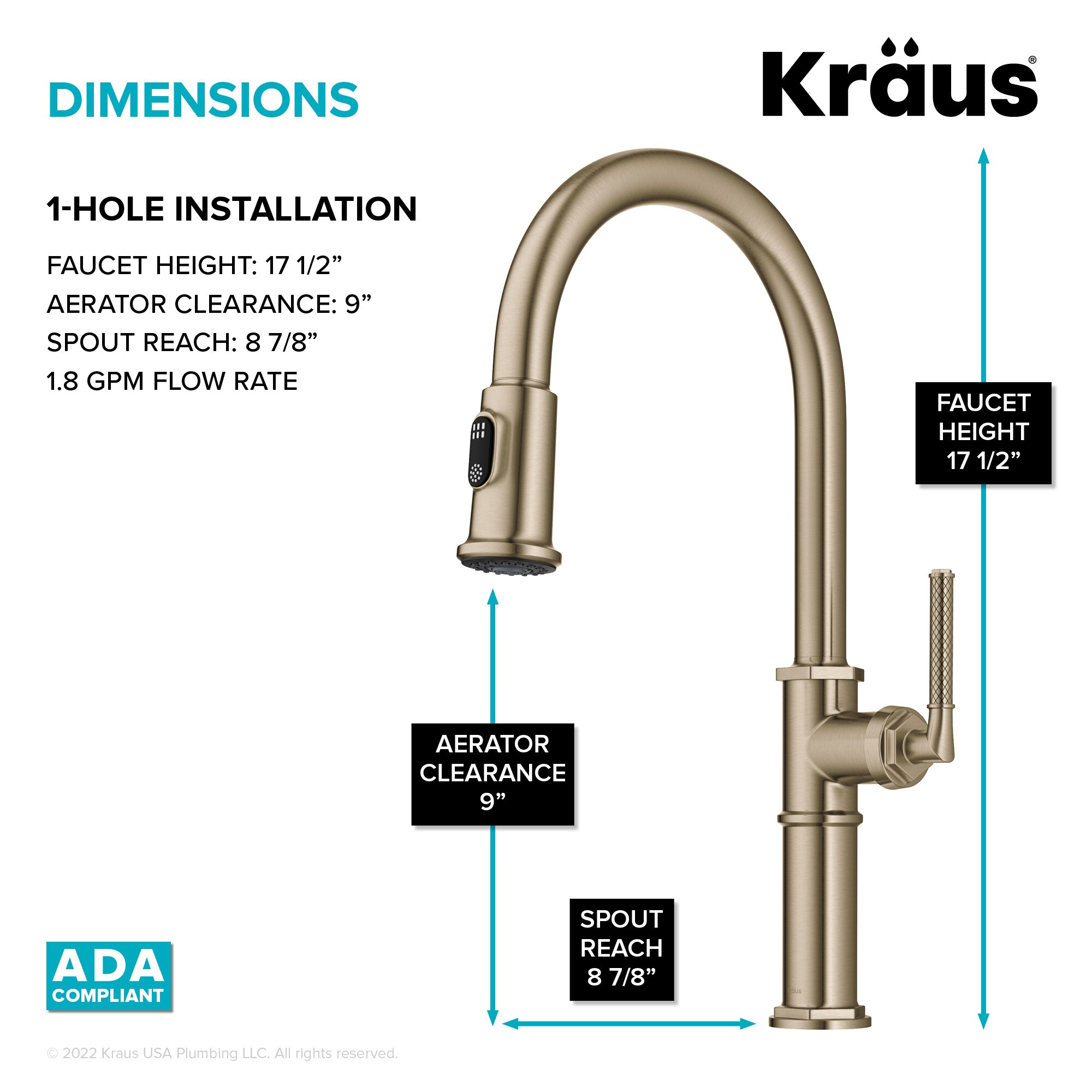 Kraus Allyn Brushed Gold Single Handle High Arc Kitchen Faucet With Sprayer Function In The