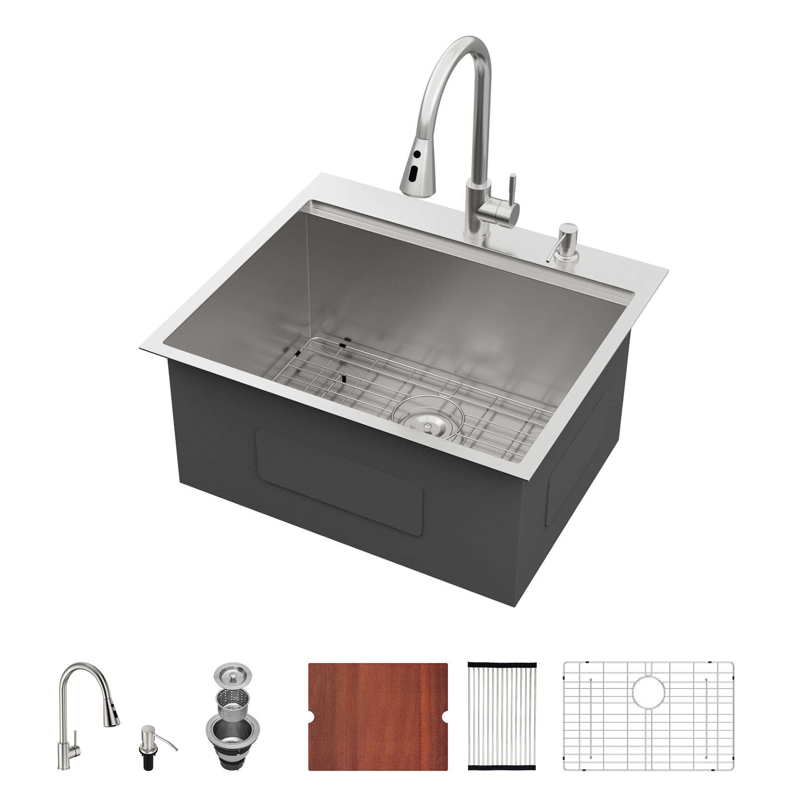 Lordear Drop-in 25-in x 22-in Stainless steel Single bowl 16-Gauge Workstation Kitchen Sink #LD-XYC25TSF