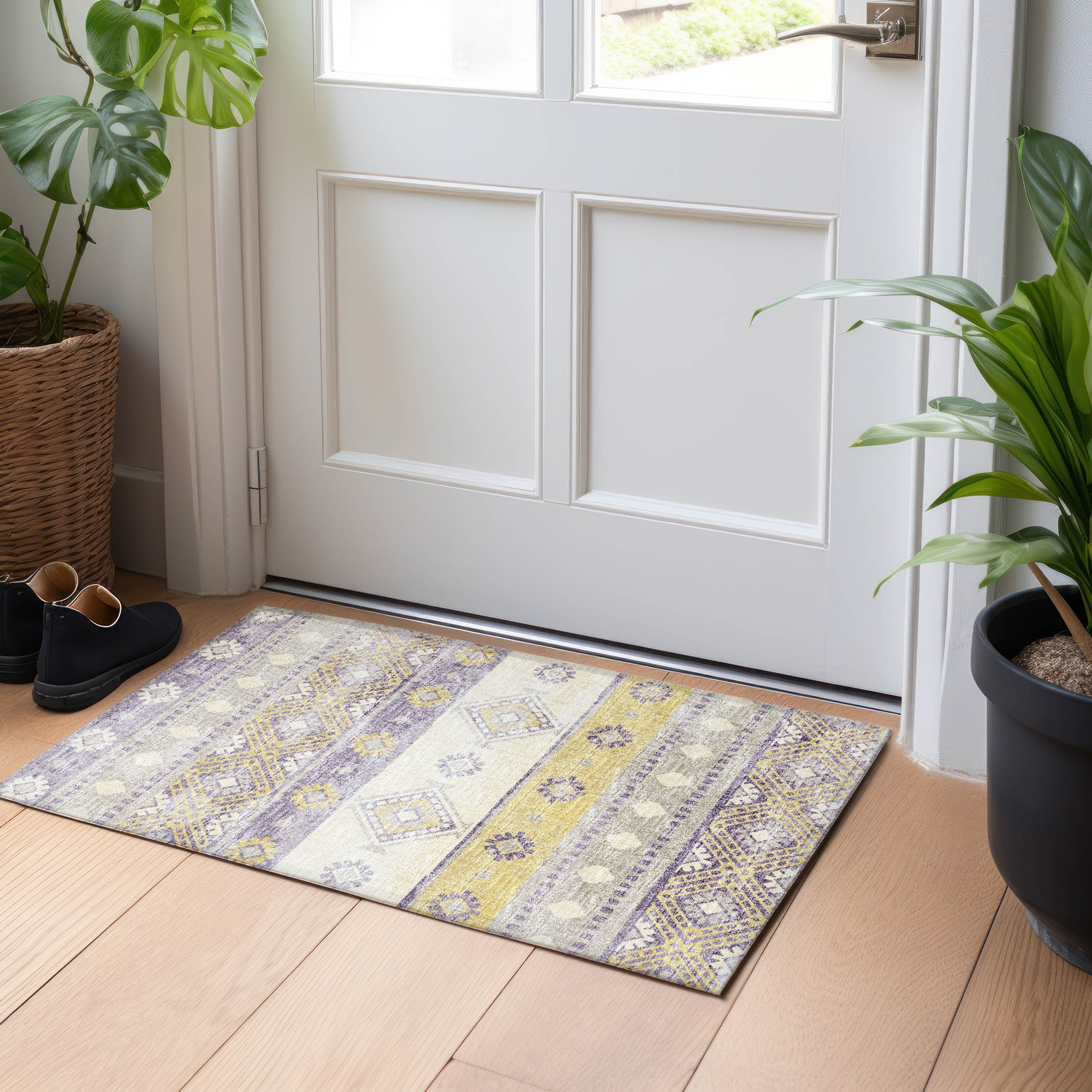 Addison Rugs AMF118PR20X30 Mayfield AMF118PR 2 x 3 (ft) Loomed Polyester Purple Rectangular Indoor Geometric Machine washable Area rug