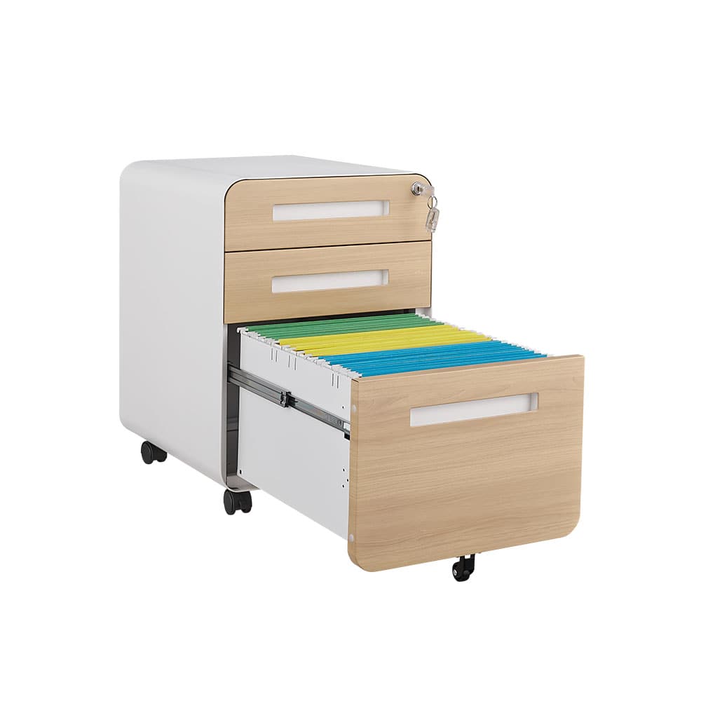 JUJABU CABINET-10 White  3 Drawer Mobile File Cabinet Under Desk Office Simple Style Versatile Storage Cabinet for Legal 6 Wheel Design