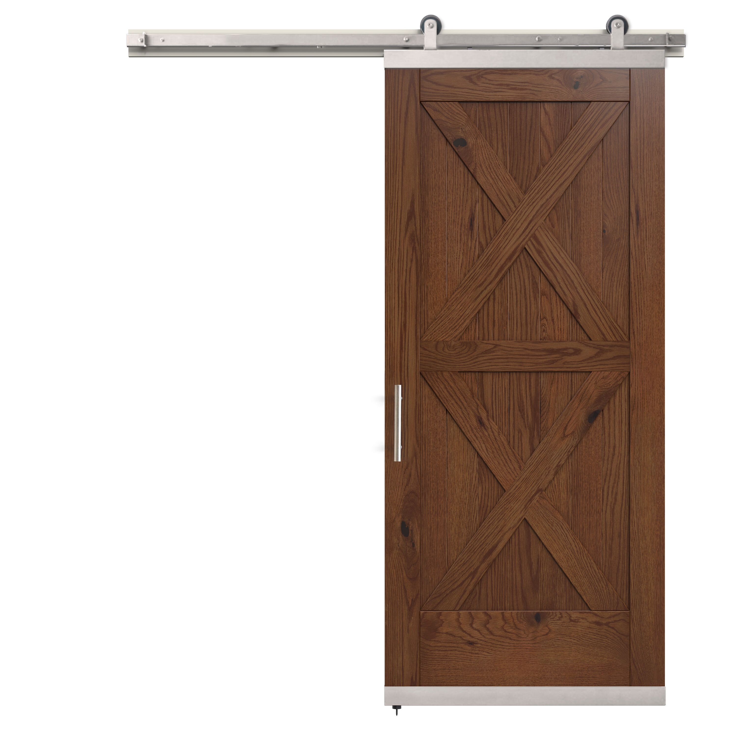 JELD-WEN LOWOLJW248600145 36-in x 96-in Chocolate Crossbuck White oak Wood Solid core Single Barn Door (Hardware Included)