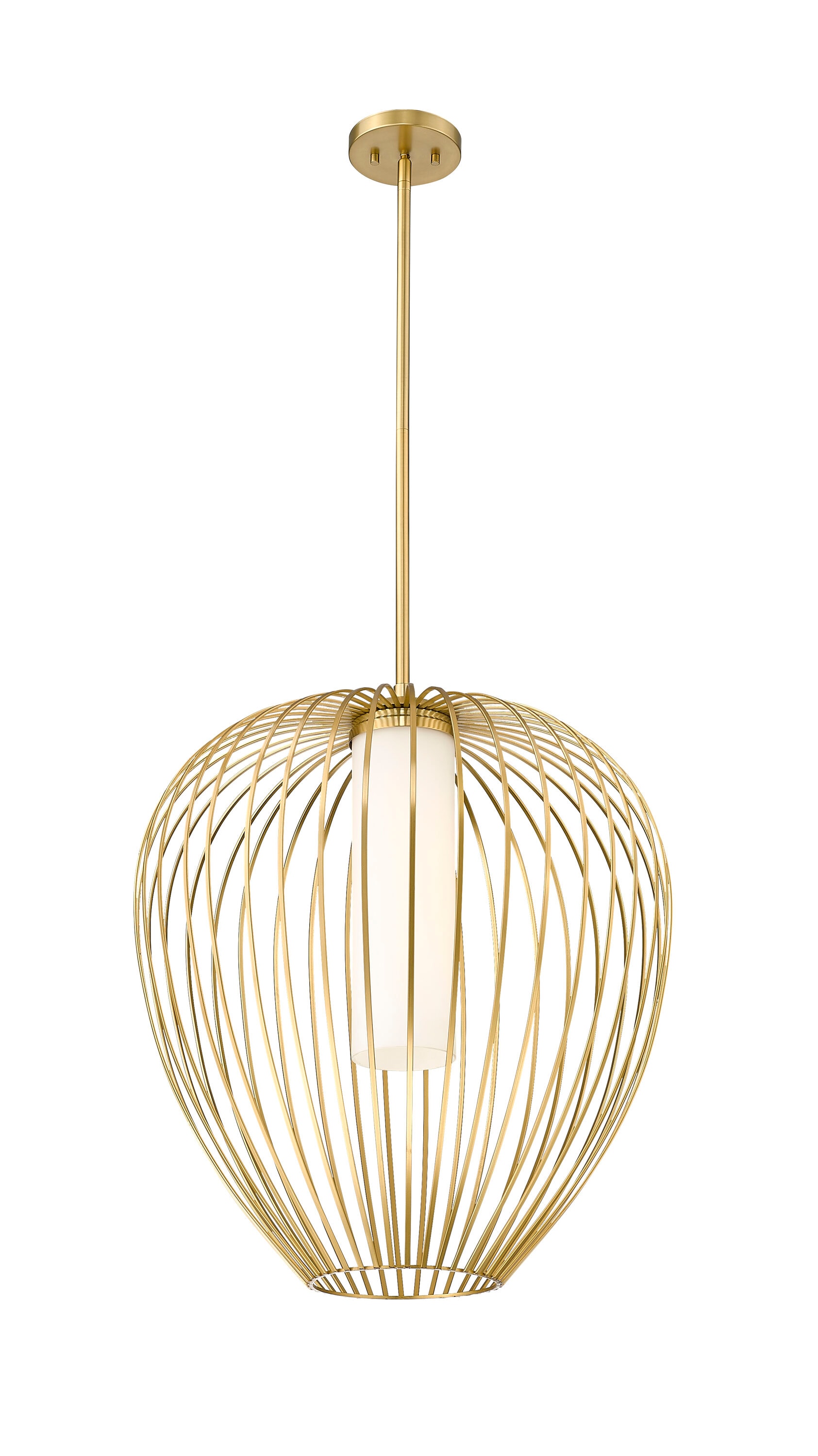 Modern Gold 22" Glass Pendant Light with Opal Shade